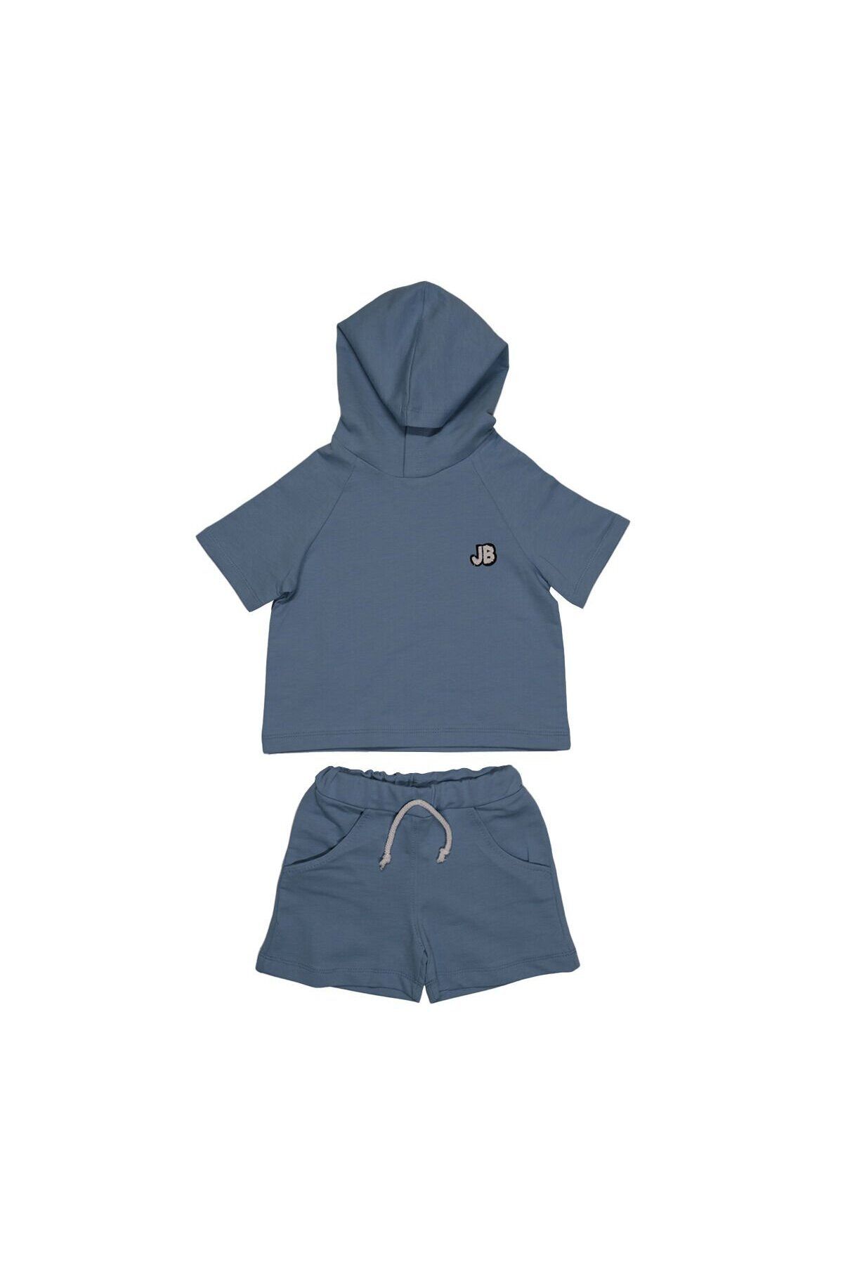 Jikko Baby Oversize Kapüşonlu Şortlu Yazlık Bebek Takım - Oversize Kapüşonlu Kısa Kollu Tişört ve Şort