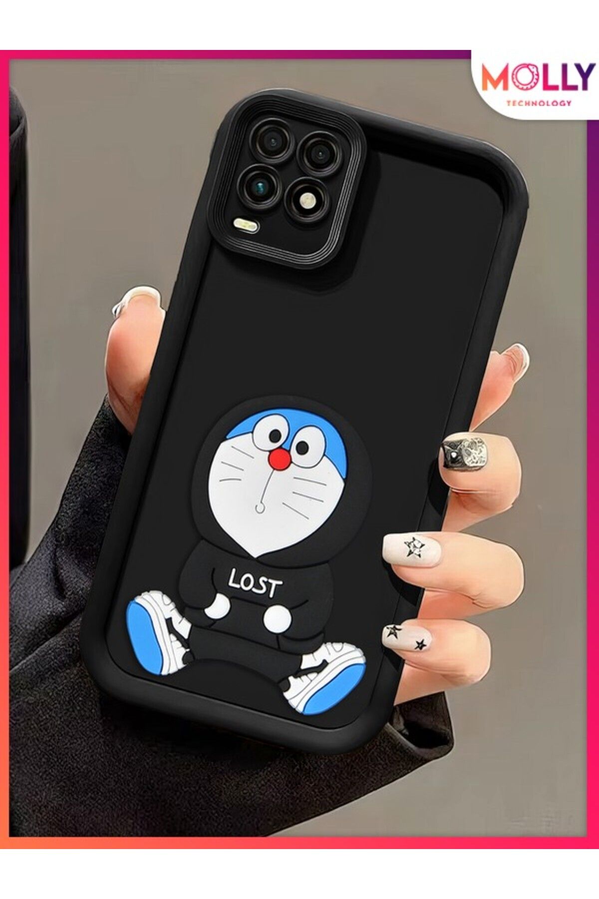 Molly Oppo A54 İçin Siyah Kenarları Kalın 3d Kabartmalı Sevimli Doraemon Silikon Kılıf