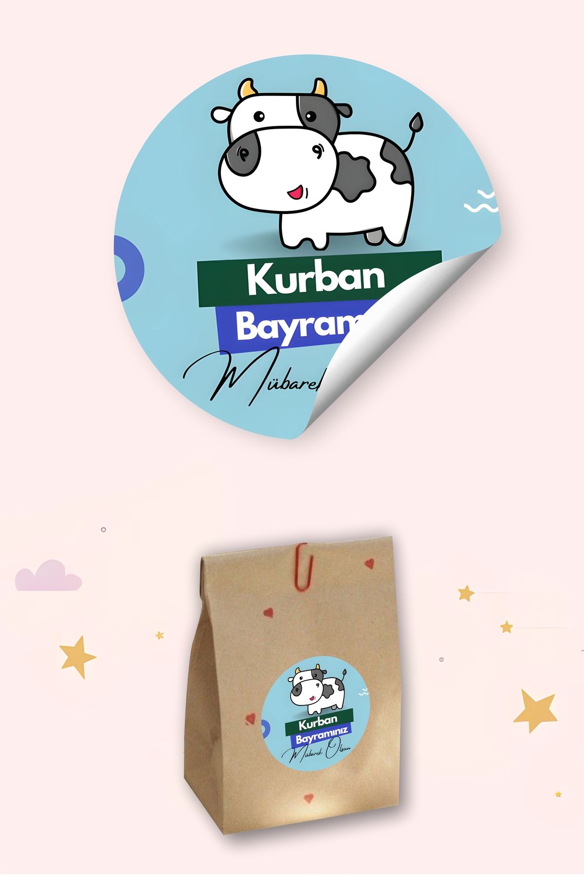 Grafikup 50 Adet Kurban Bayramı Temalı Kendinden Yapışkanlı Sticker - 4x4 Cm Bayram Paketleme Etiketi