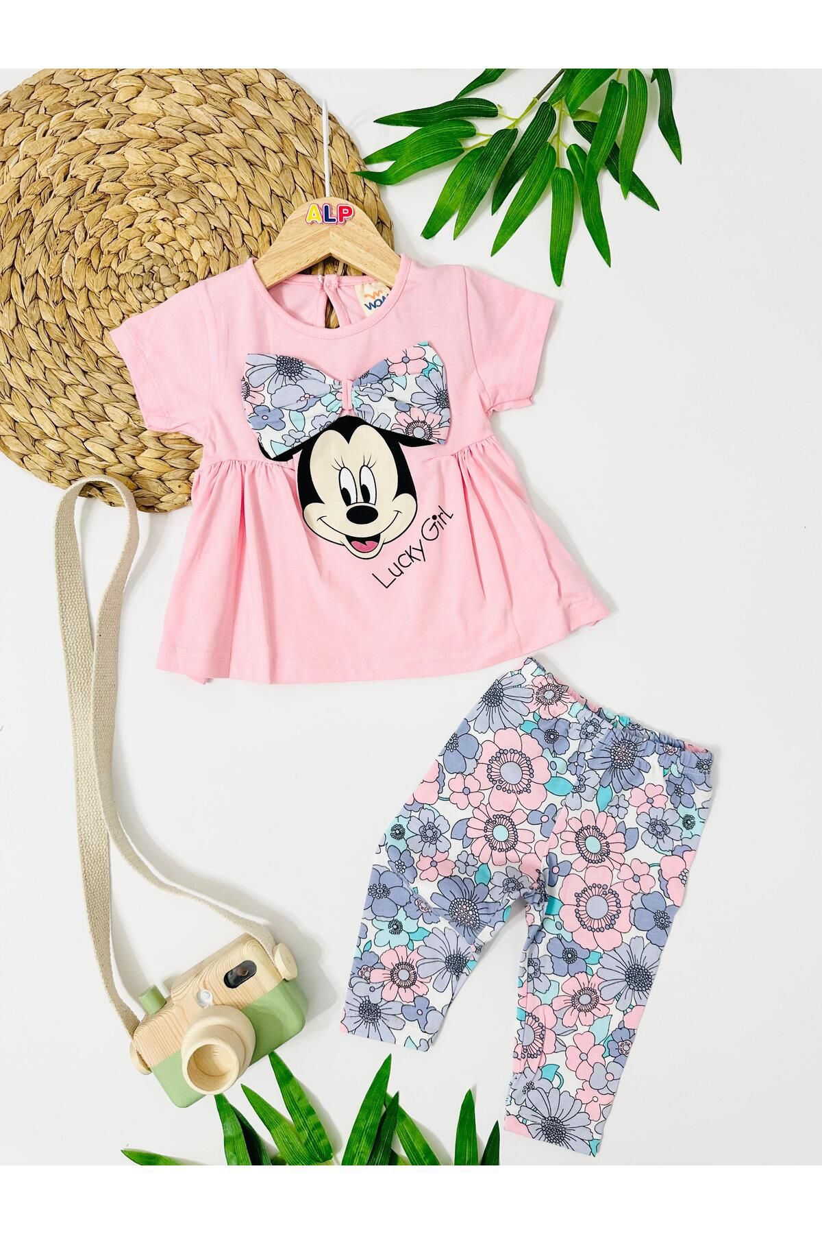 Alpbebe Cyprus Minnie Taytlı 2li Takım - Pembe