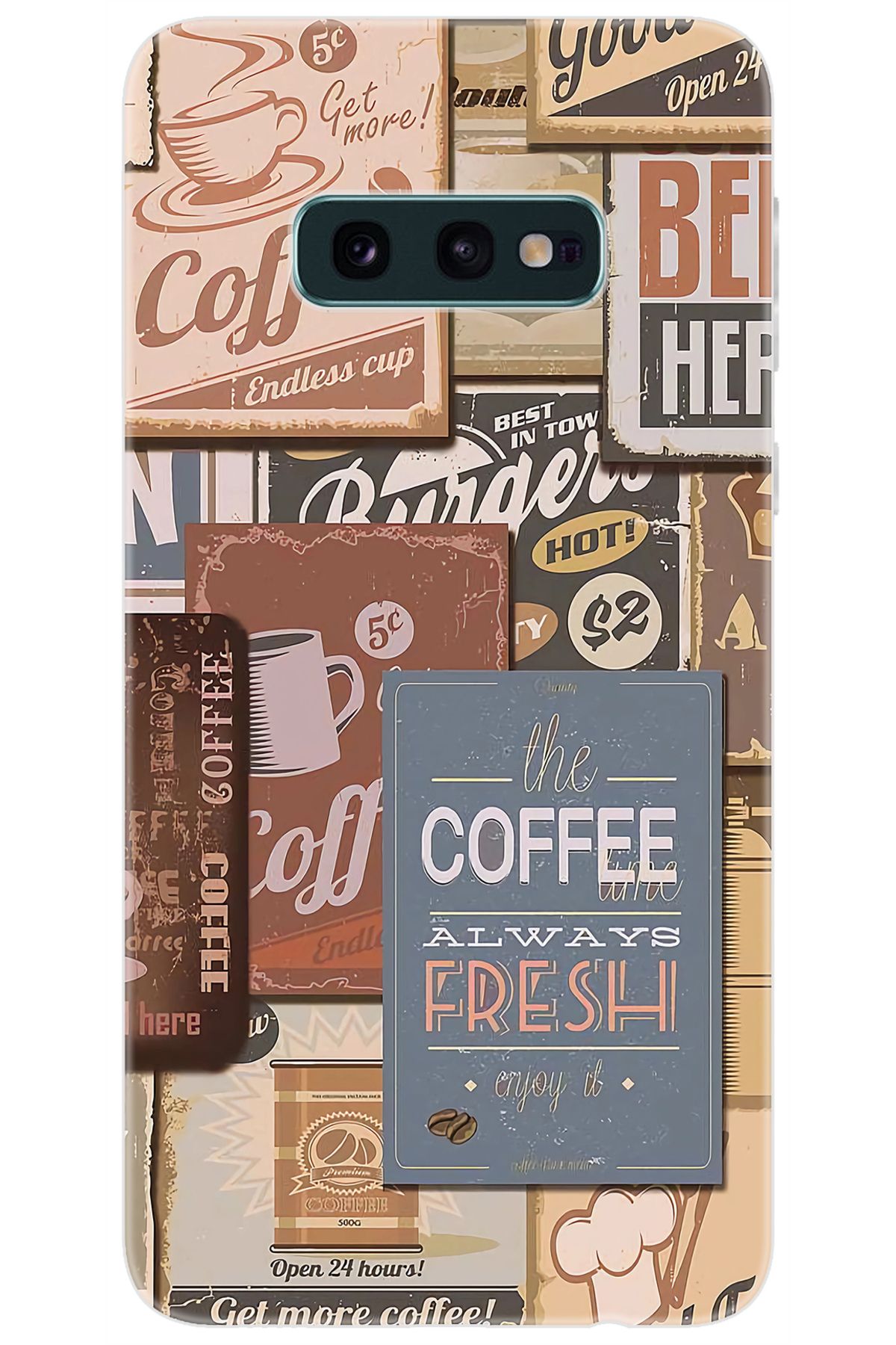 Ceppare Samsung Galaxy S10E (SM-G970F) Uyumlu Kılıf Desenli Silikon Kahveci Tabelaları STK:1013 CP-vGF35bO