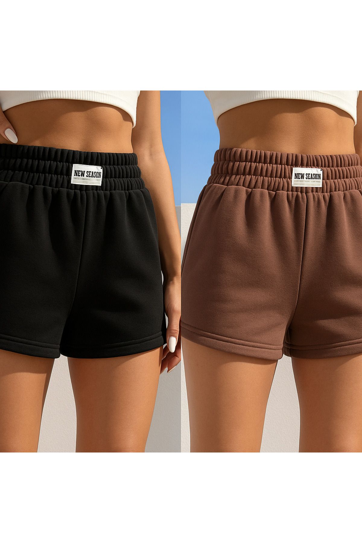 OFFSIDESIGN Kadın Mini Şort Penye Düz Basic Şort- Siyah Gri 2'li Paket Pamuklu Yazlık Kısa Şort