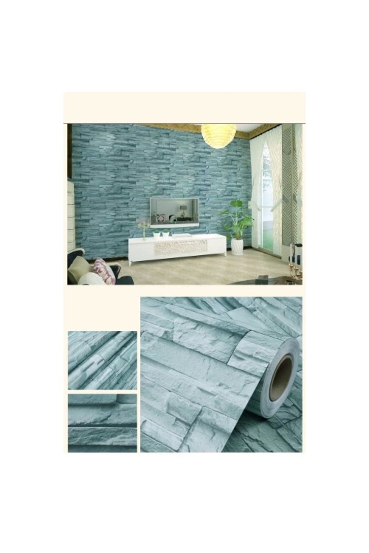 gizmurstore Mavi Tuğla 3D Duvar Kaıdı 3 Metre