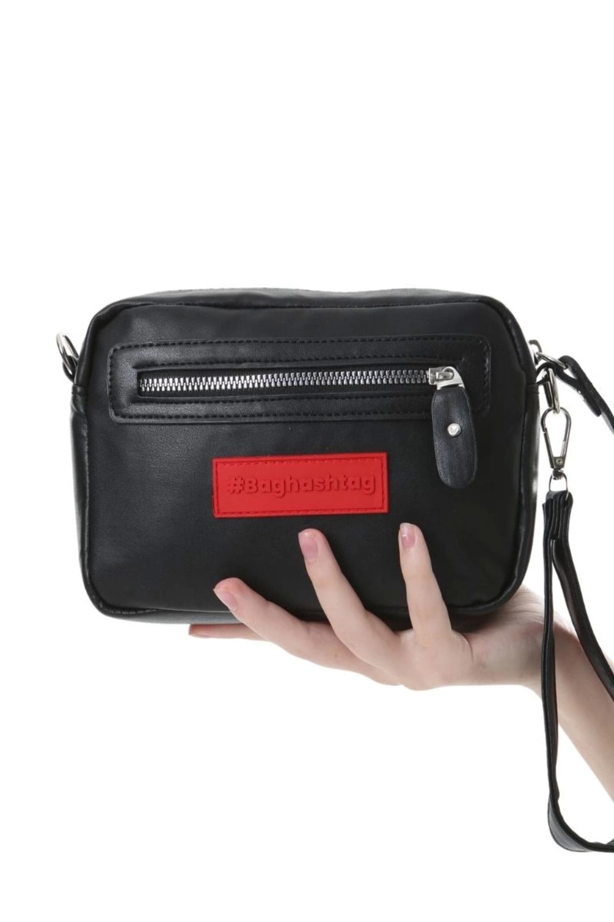ÖYKÜ VE YİĞİT Baghashtag Siyah Minik Unisex 3 Gözlü Deri Çanta