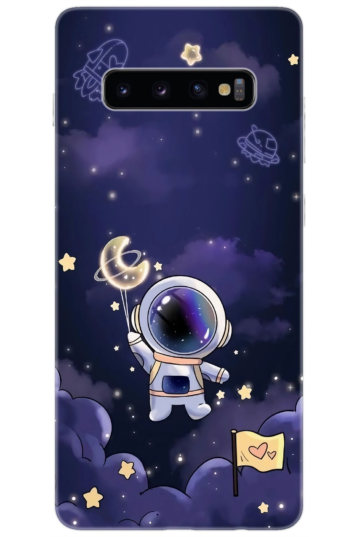 Ceppare Samsung Galaxy S10 PLUS (SM-G975F) Uyumlu Kılıf Desen Baskılı Silikon Astronot STK:738 CP-YWmPR37