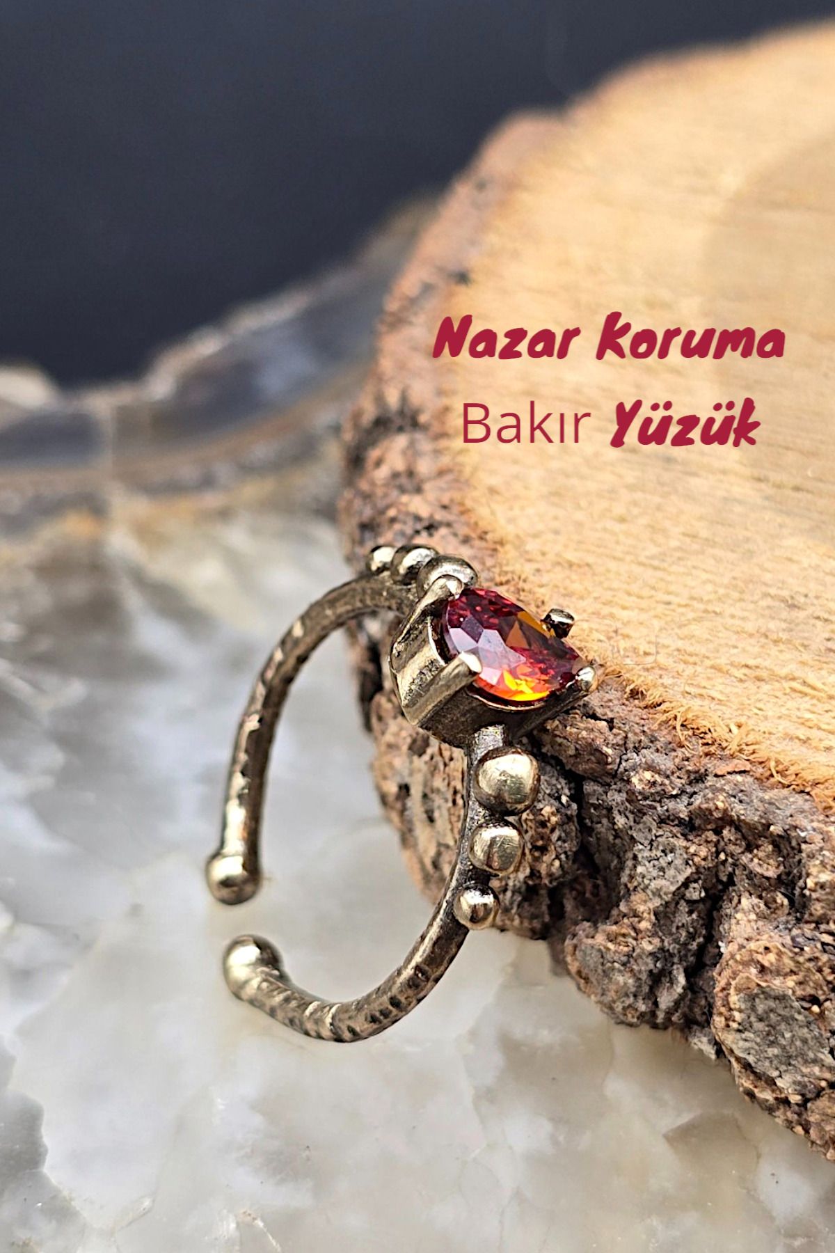 NBS Beautiful Naturel Stones Bakır Yüzük Kırmızı Kristal Ayarlanabilir Zarif Küçük Antik Trend ( Hediyelik , Günlük , Özel Gün )