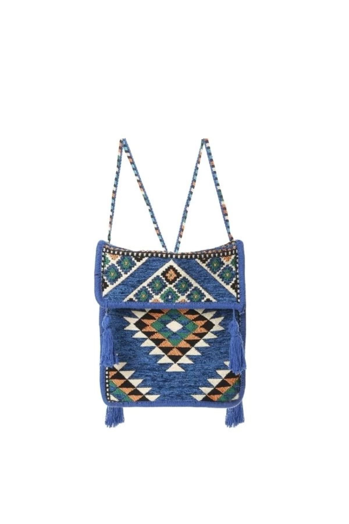 Angoravi Baghashtag Mavi Kilim Motifli Heybe Çanta
