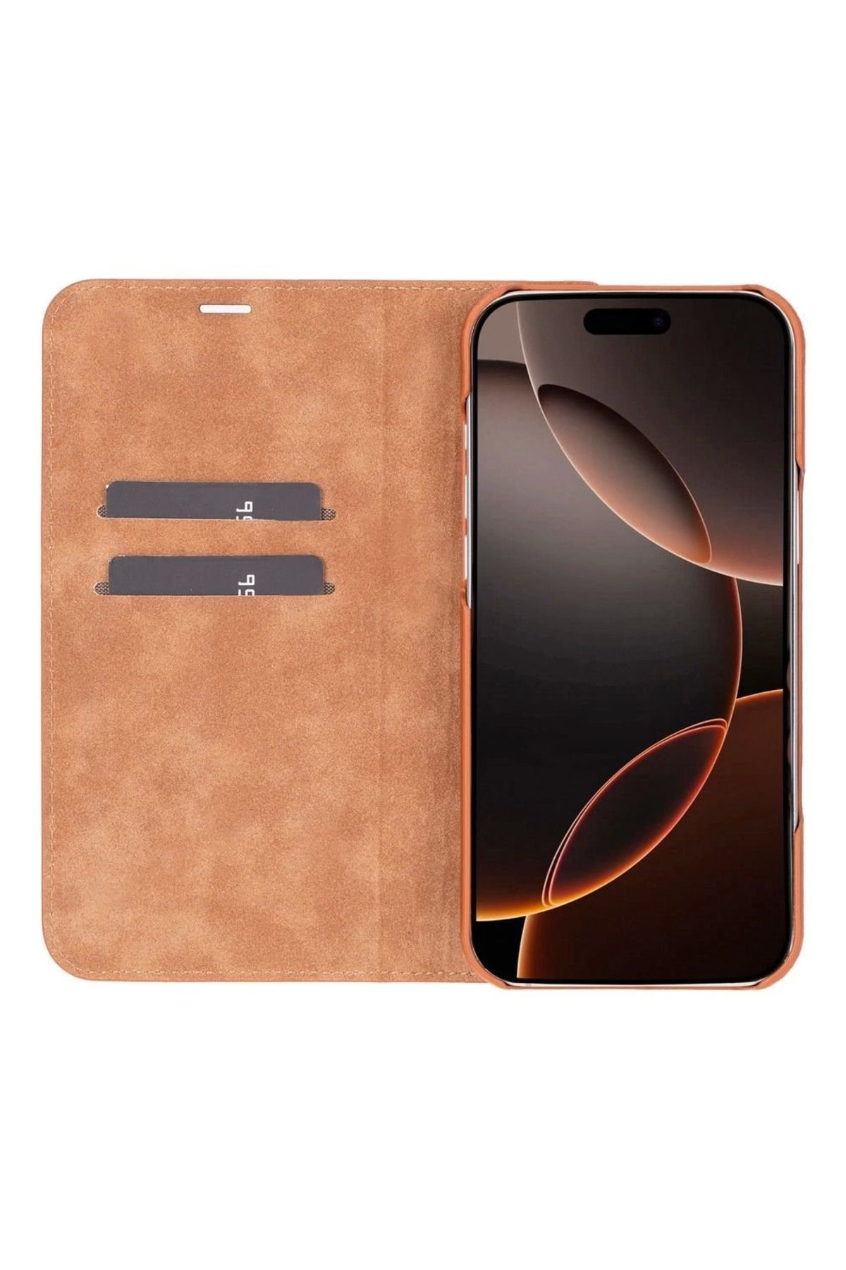 Angoravi Apple iPhone 16 Pro Max uyumlu, Hakiki Deri, El Yapımı, Cüzdanlı Kılıf, Gölgeli Taba