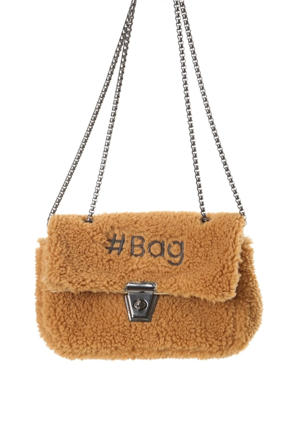 Angoravi Baghashtag Krem Siyah Mini Peluş Çanta