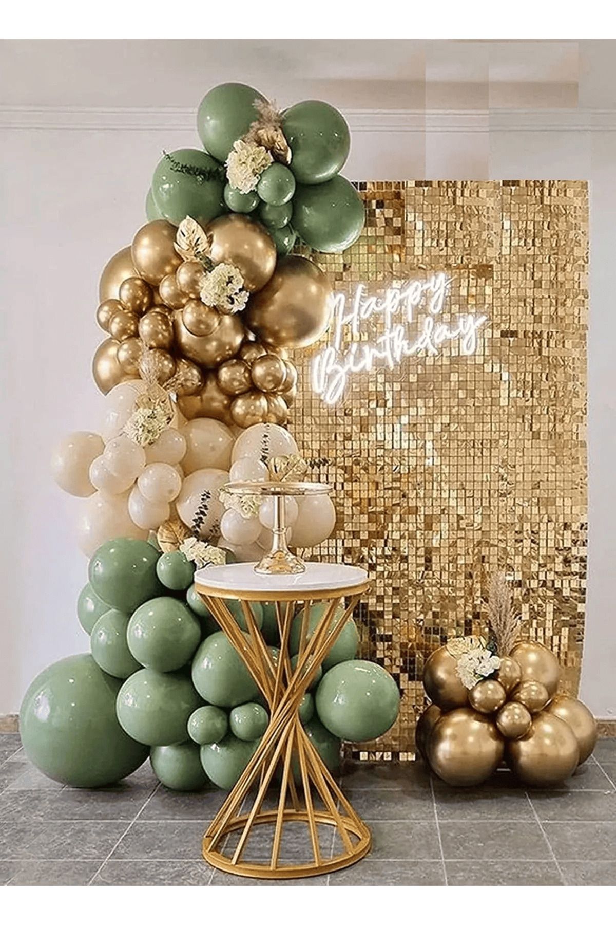 Öz-bal 30 Küf Yeşili 15 Krom Gold 15 Deniz Kumu Pastel Ten Rengi Doğum Günü Ve Nişan Balon Zinciri Set