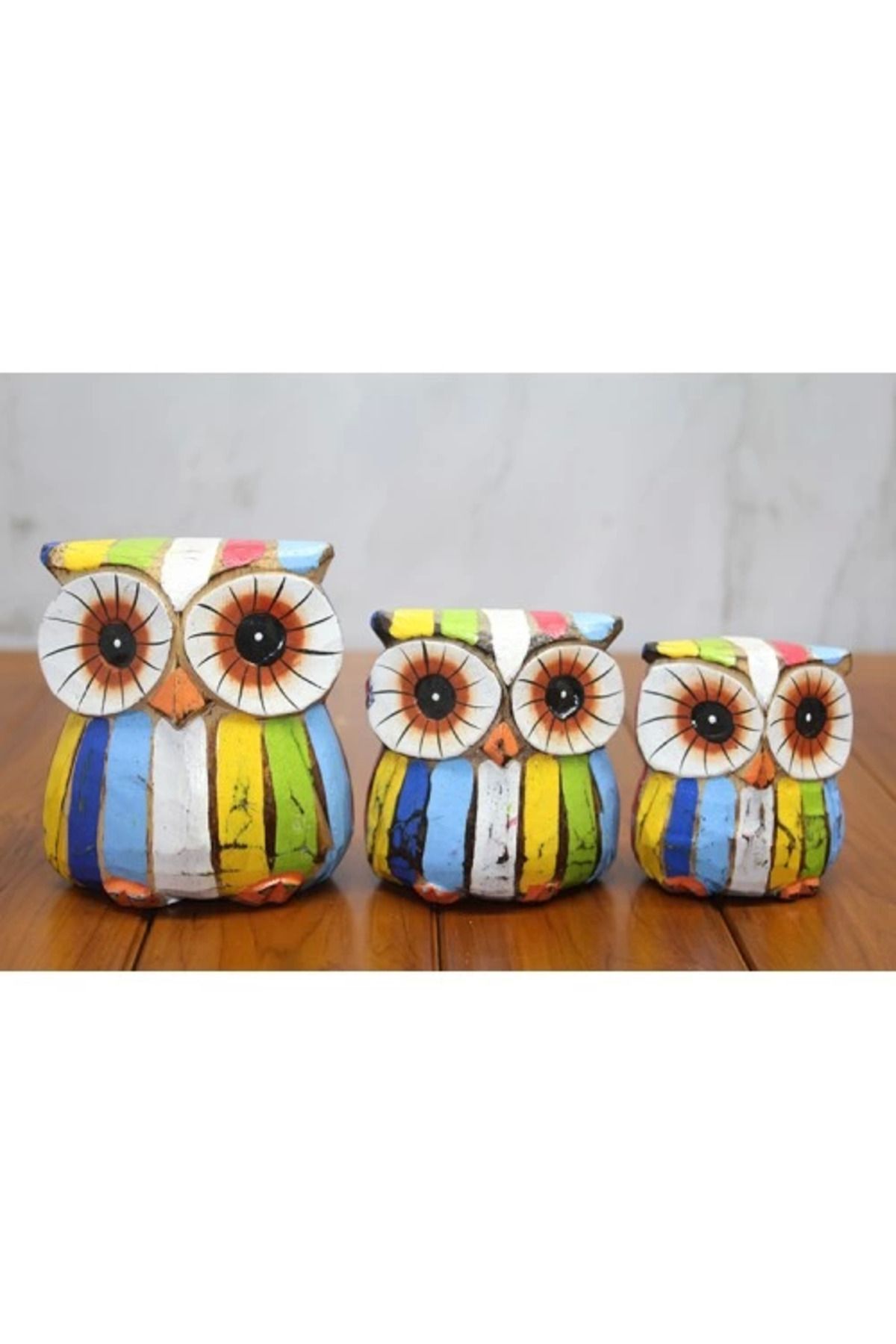 MELFSHOP Ahşap 3'lü Baykuş Seti Model 4