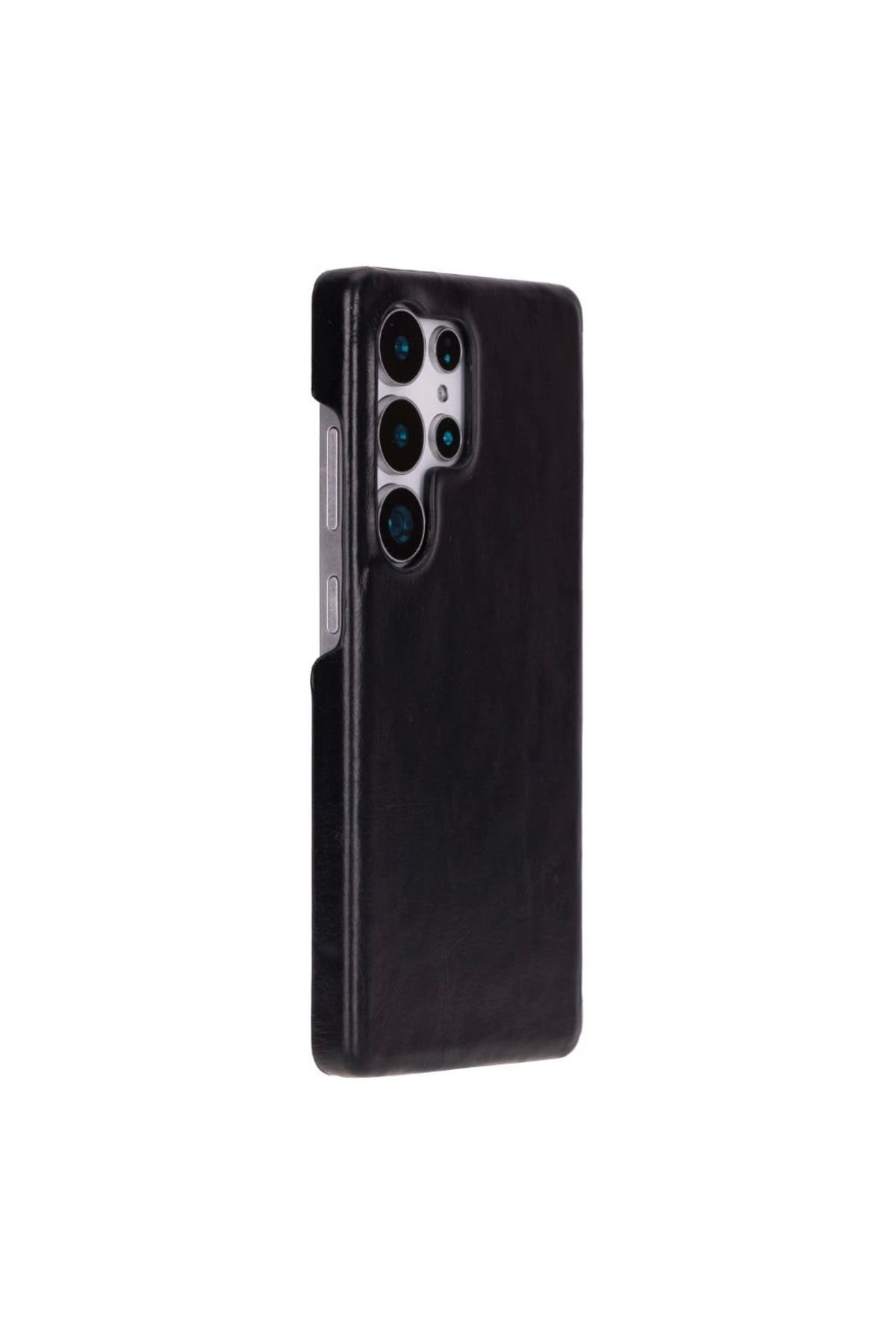 Angoravi Samsung Galaxy S25 Ultra Uyumlu, Hakiki Deri, El Yapımı Arka Kapak, Kömür Siyah