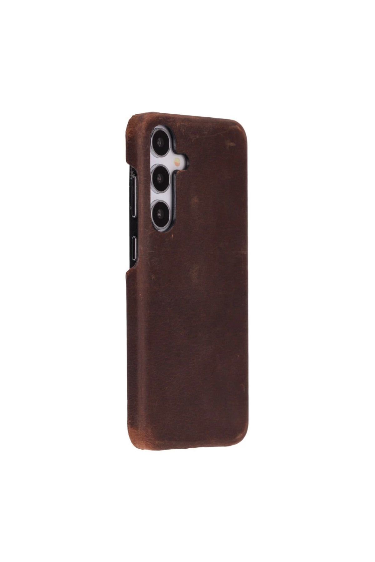 Angoravi Samsung Galaxy S25 Uyumlu, Hakiki Deri, El Yapımı Arka Kapak, Antik Kahve