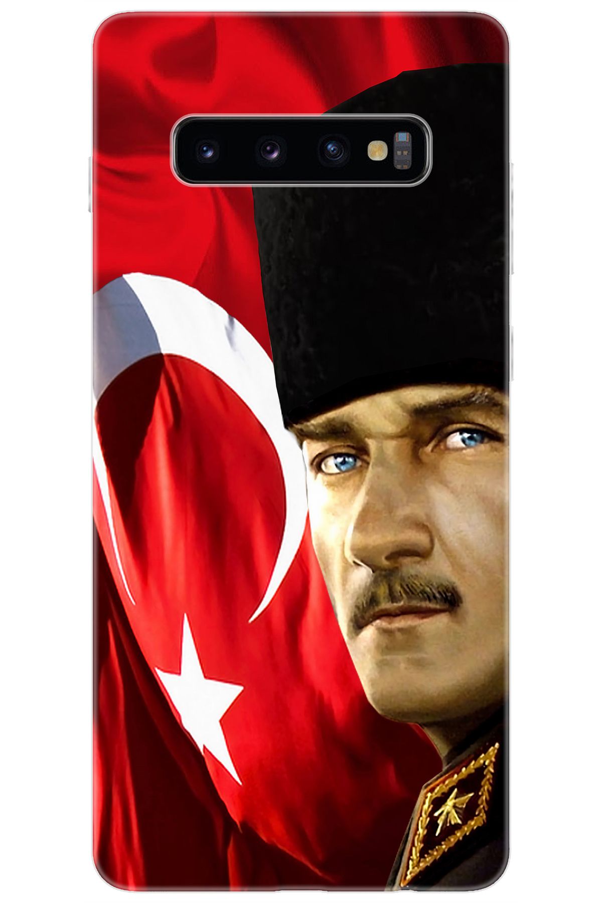 Ceppare Samsung Galaxy S10 PLUS (SM-G975F) Uyumlu Kılıf Silikon Atatürk ve Türk Bayrağı STK:726 CP-3tlseCf