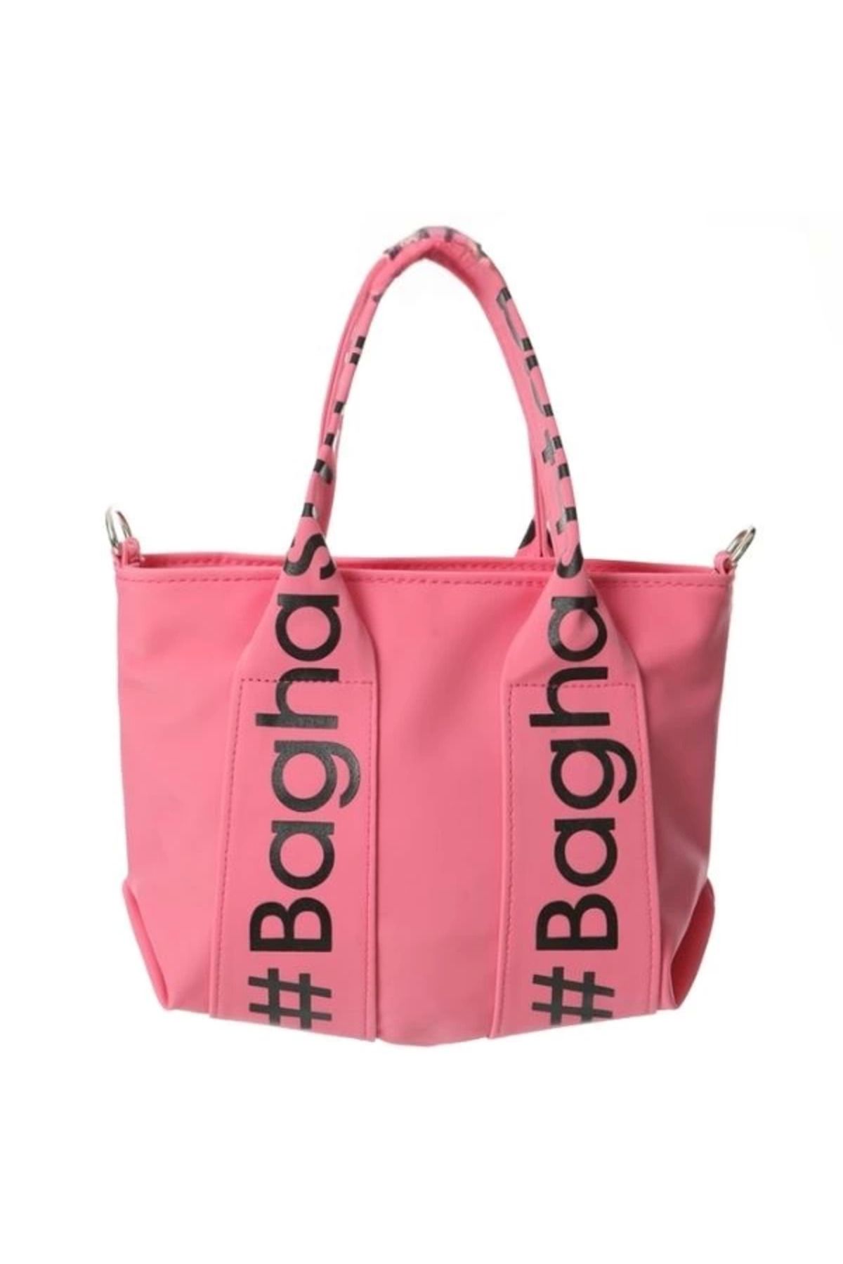 Angoravi Baghashtag Pembe Mini Su Geçirmez Kulp Yazılı Tote Çanta