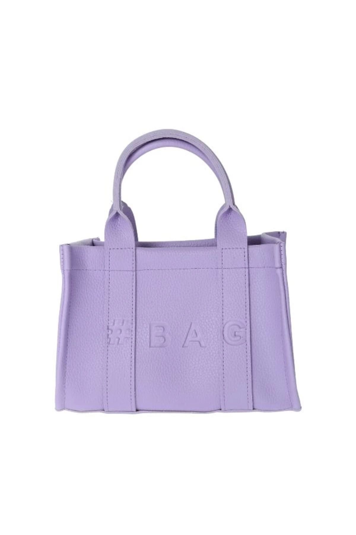 Angoravi Baghashtag Lila Deri Mini Tote Çanta