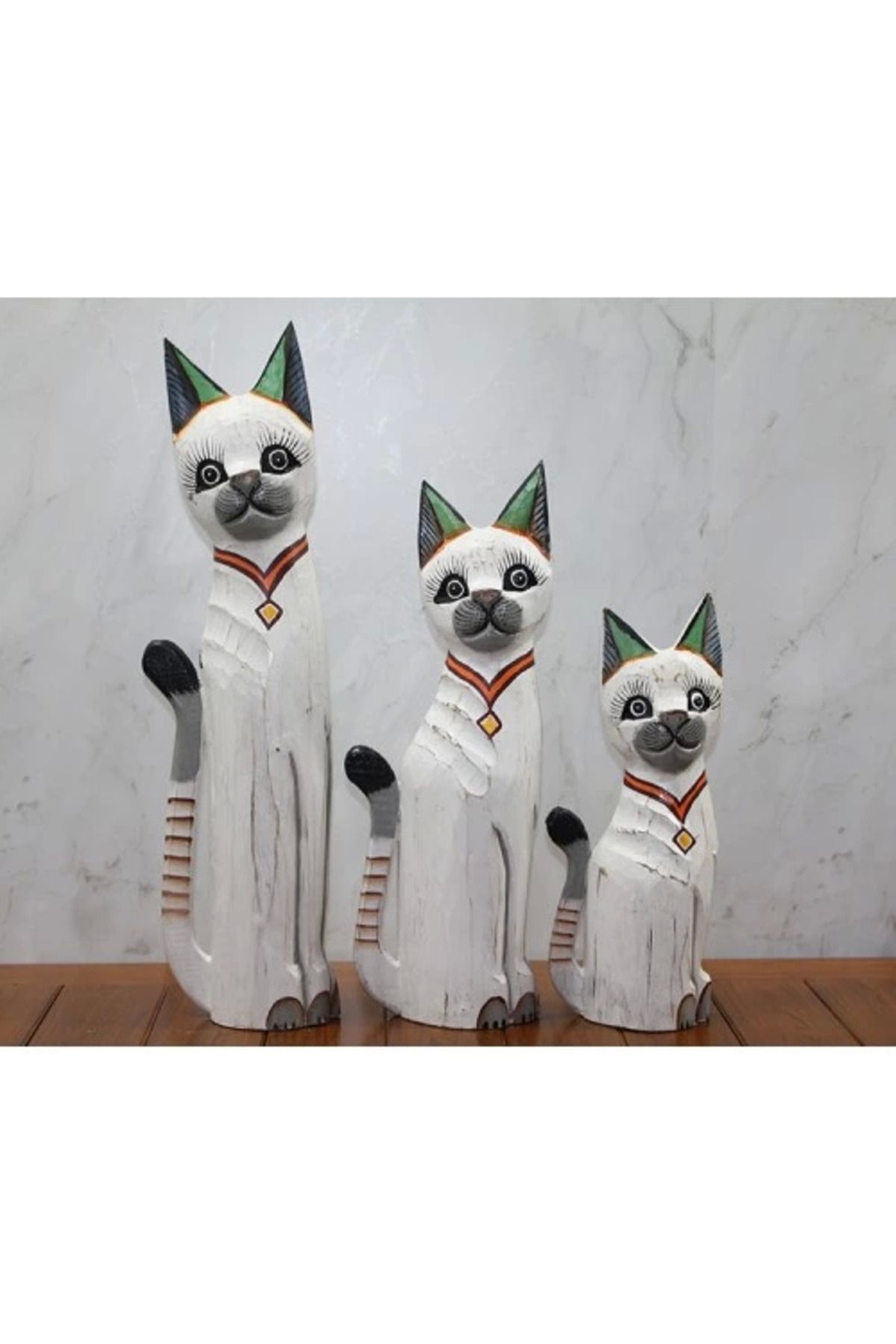 MELFSHOP Ahşap 3'lü Kedi Seti 50 Cm