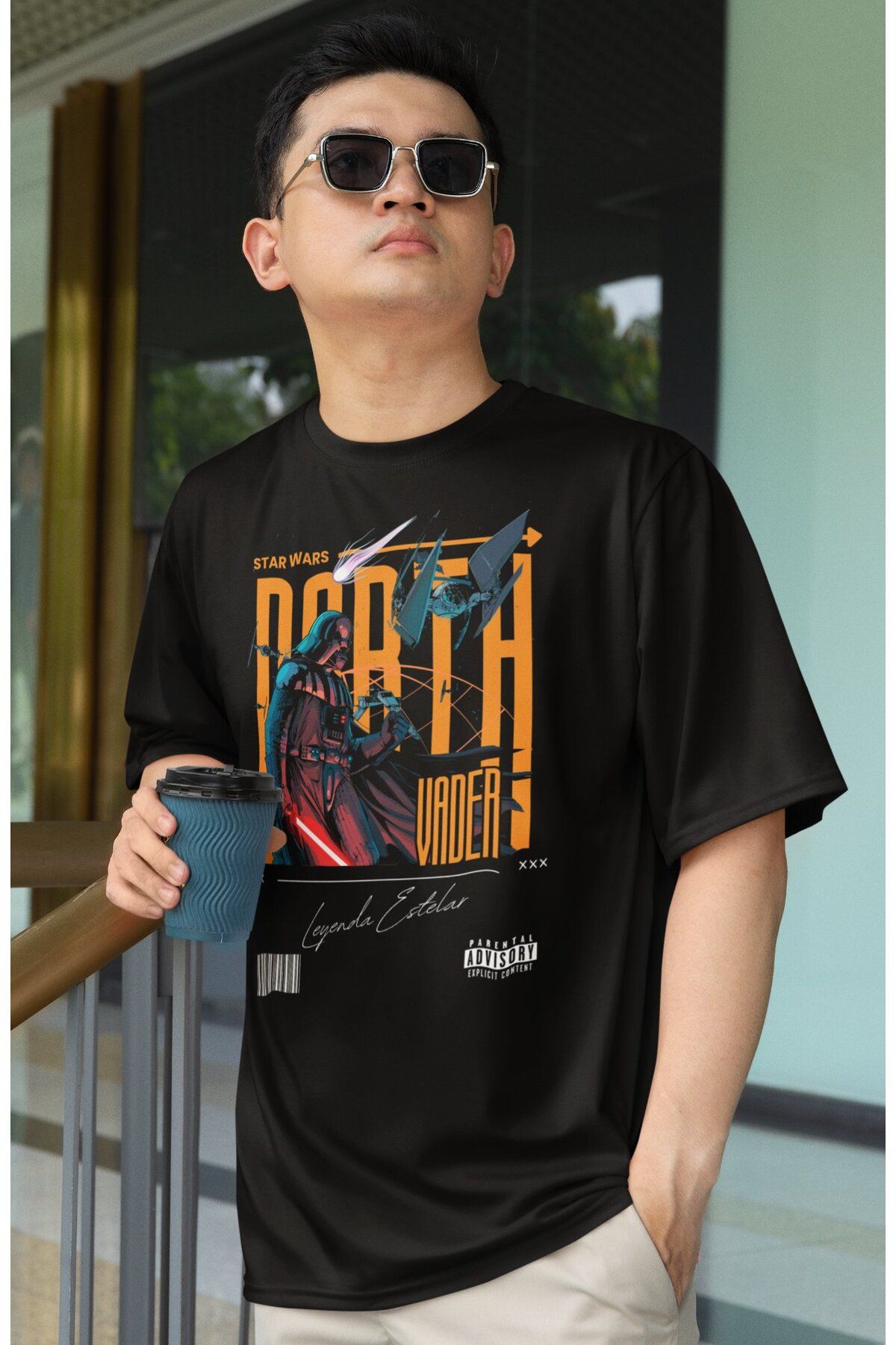Fuddy Moda Unisex Darth Vader Baskılı Tişört, Oversize Star Wars Temalı T-shirt