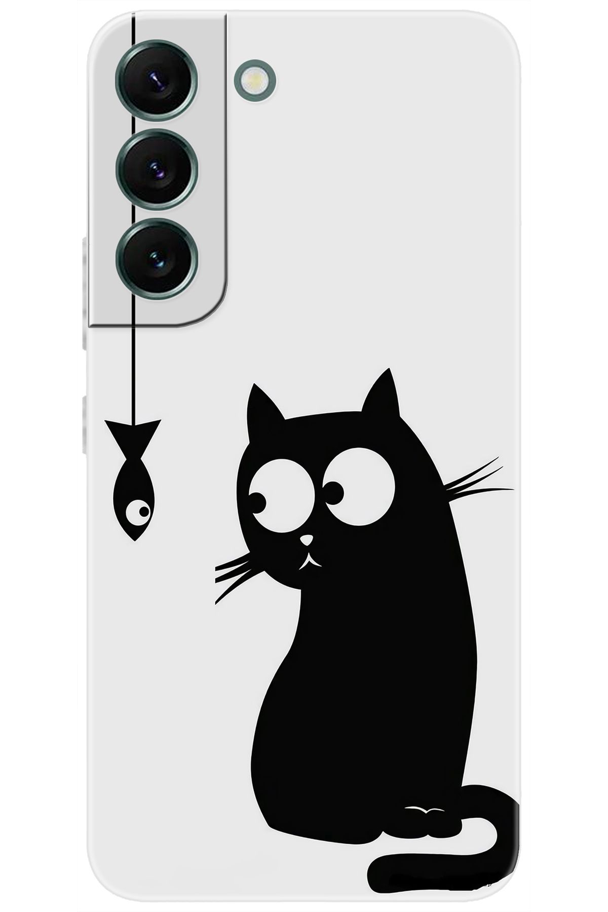 Ceppare Samsung Galaxy S22 PLUS (SM-S906E) Uyumlu Kılıf Desen Baskı Silikon Balık ve Kedi STK:747 CP-J8qhekw