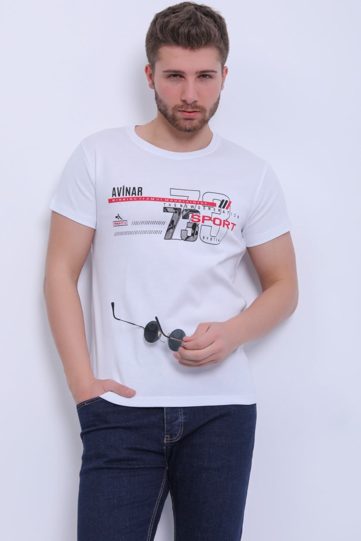 Avinar Unisex Bisiklet Yaka Baskılı T-shirt