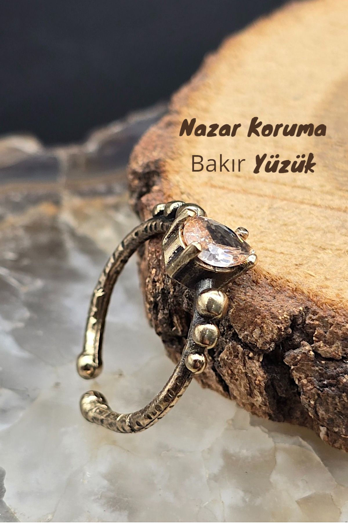 NBS Beautiful Naturel Stones Bakır Yüzük Sarı Kristal Ayarlanabilir Zarif Küçük Antik Trend ( Hediyelik , Günlük , Özel Gün )