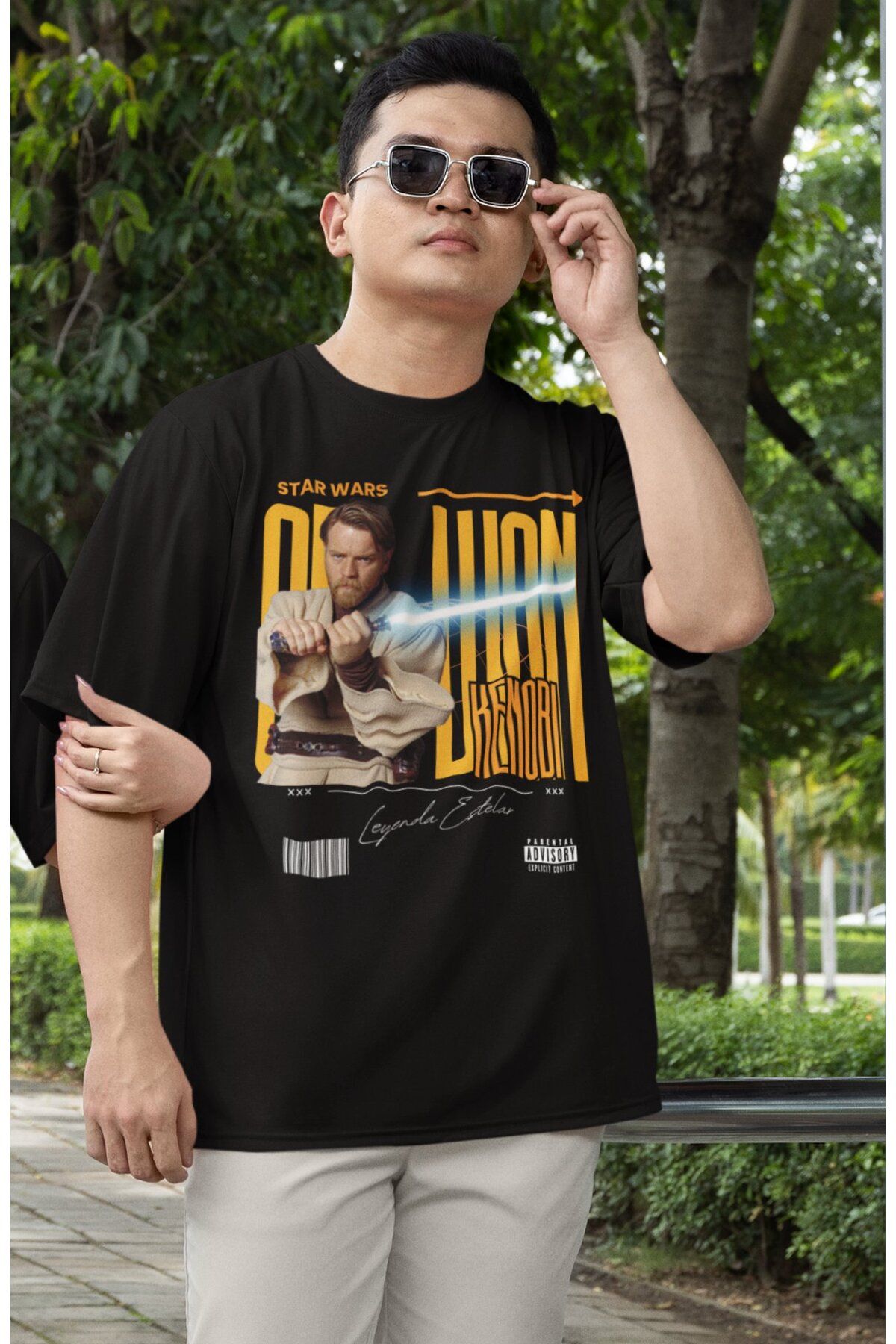 Fuddy Moda Unisex Obi-Wan Kenobi Baskılı Tişört, Oversize Star Wars Temalı T-shirt