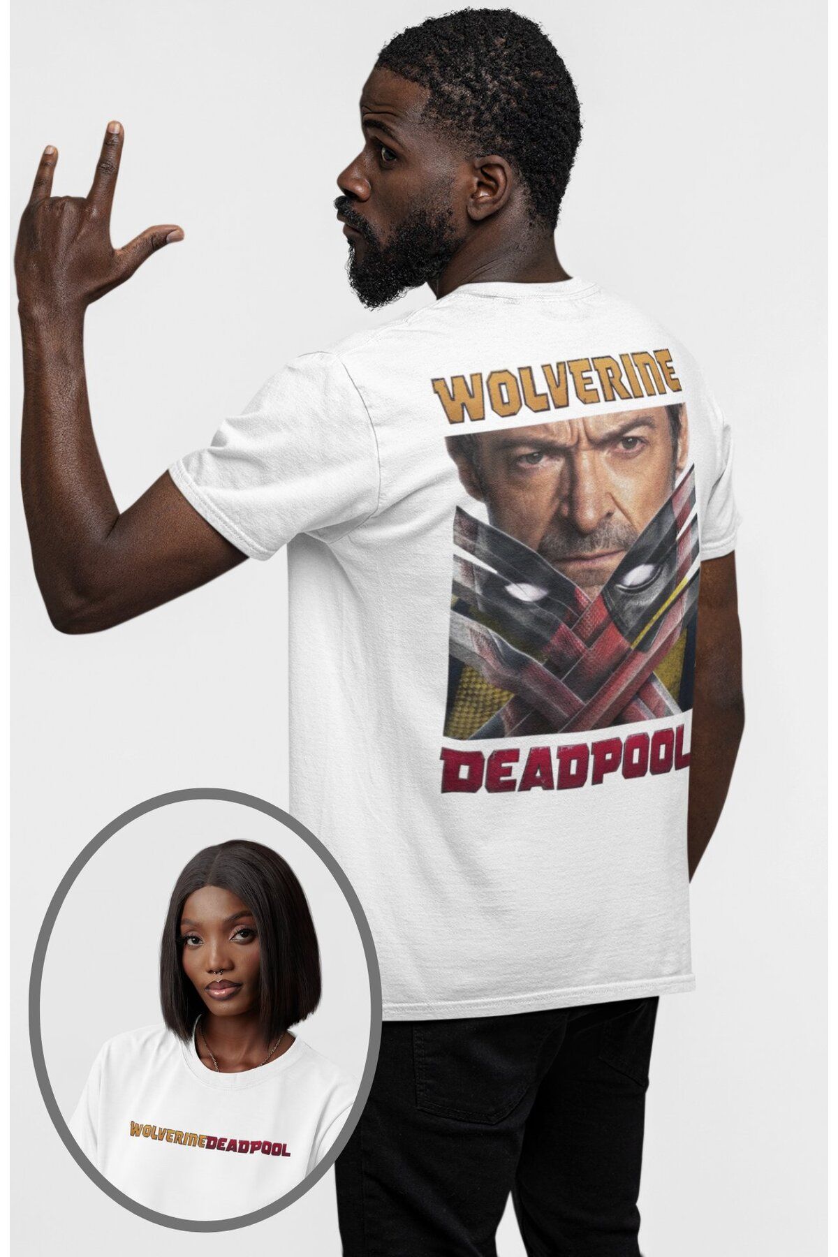 Fuddy Moda Unisex Deadpool Wolverine Sırt Yazılı Tişört, Oversize Deadpool Baskılı T-shirt