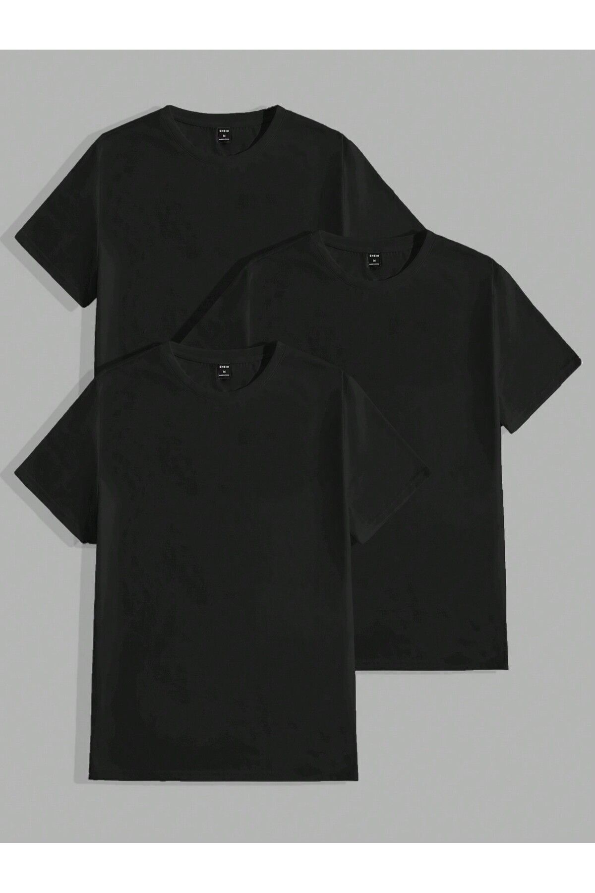 modaberry 3'lü Düz Basic Tişört - Siyah Oversize Baskısız Yazlık Kısa Kol T-Shirt Bisiklet Yaka