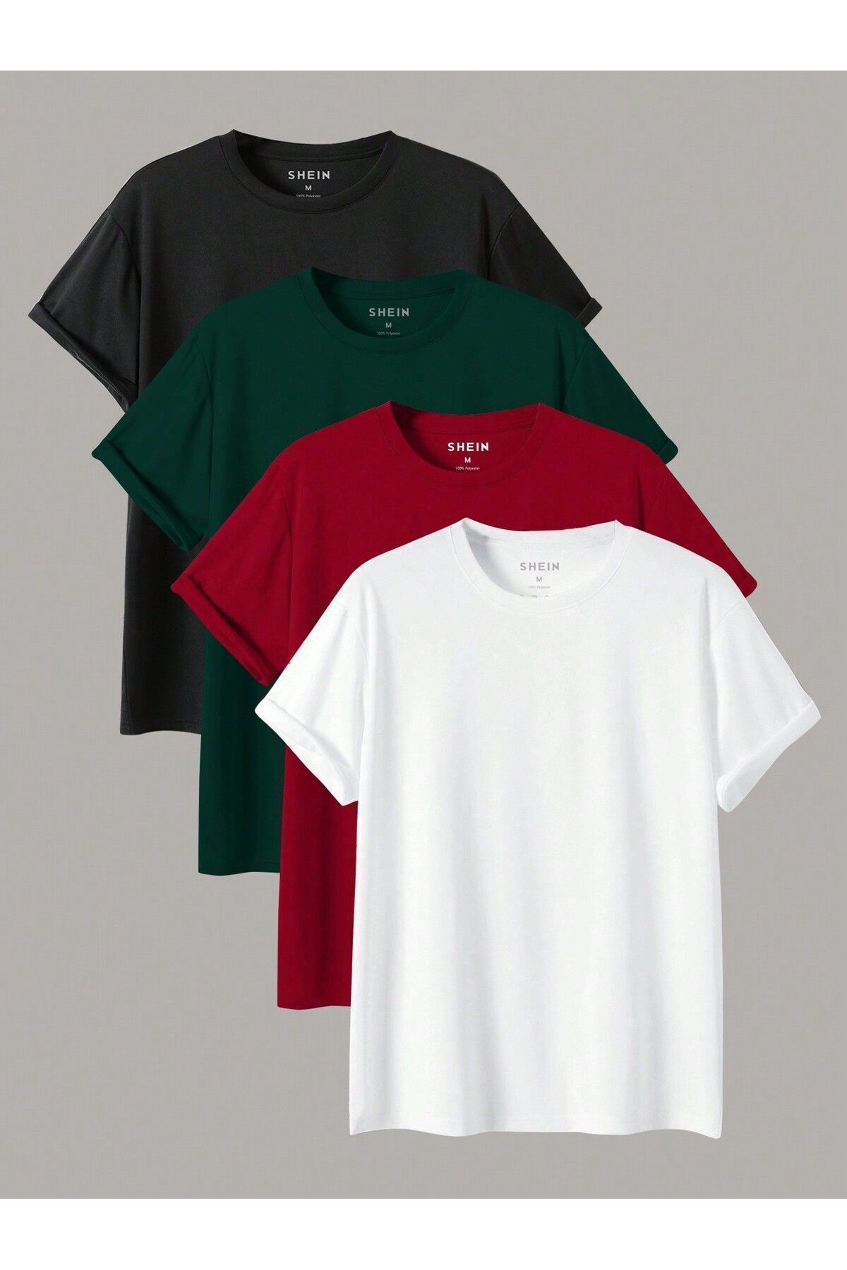modaberry 4'lü Düz Basic Tişört - Siyah Nefti Yeşil Kırmızı Beyaz Oversize Baskısız T-Shirt Bisiklet Yaka