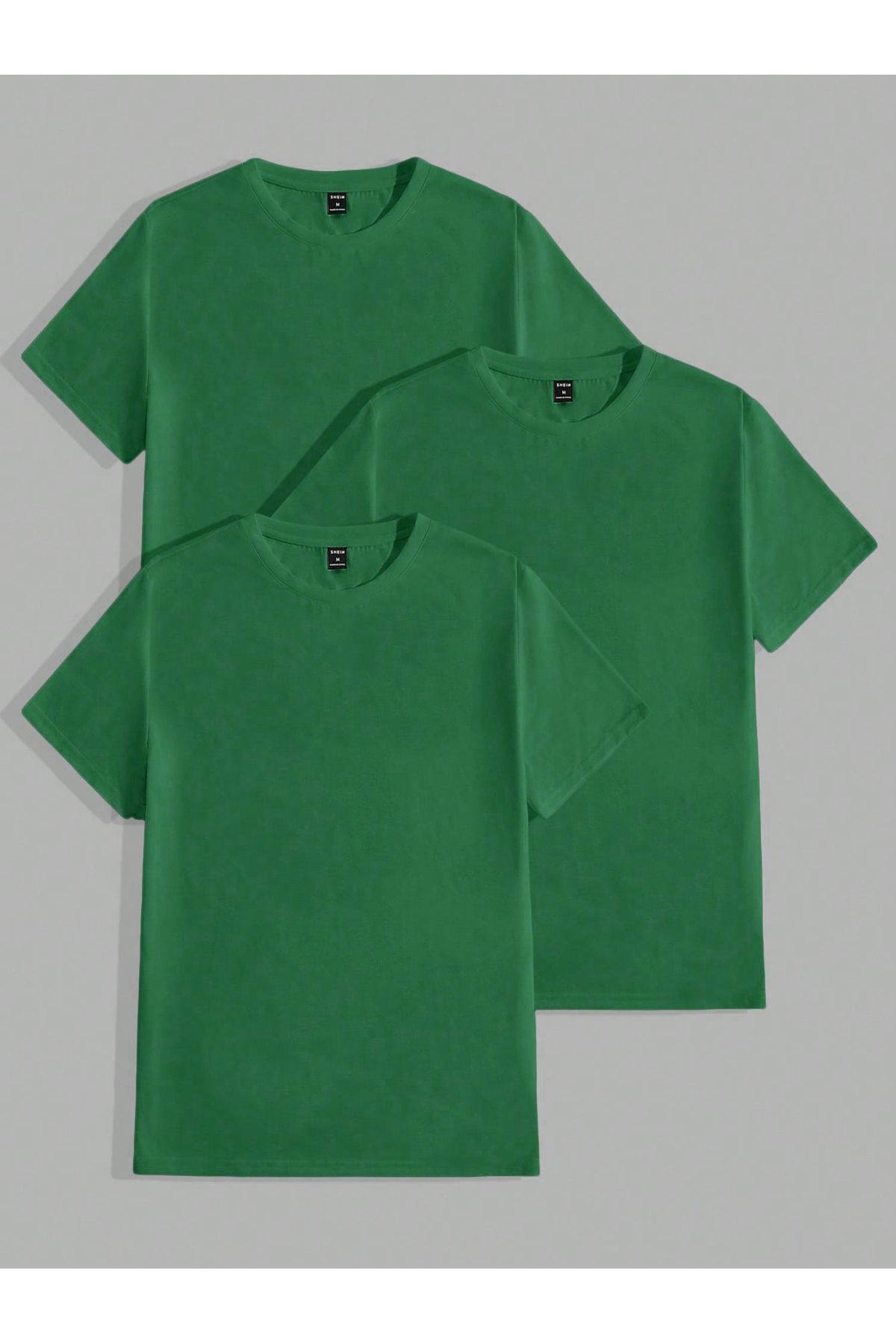 modaberry 3'lü Düz Basic Tişört - Nefti Yeşil Oversize Baskısız Yazlık T-Shirt Bisiklet Yaka
