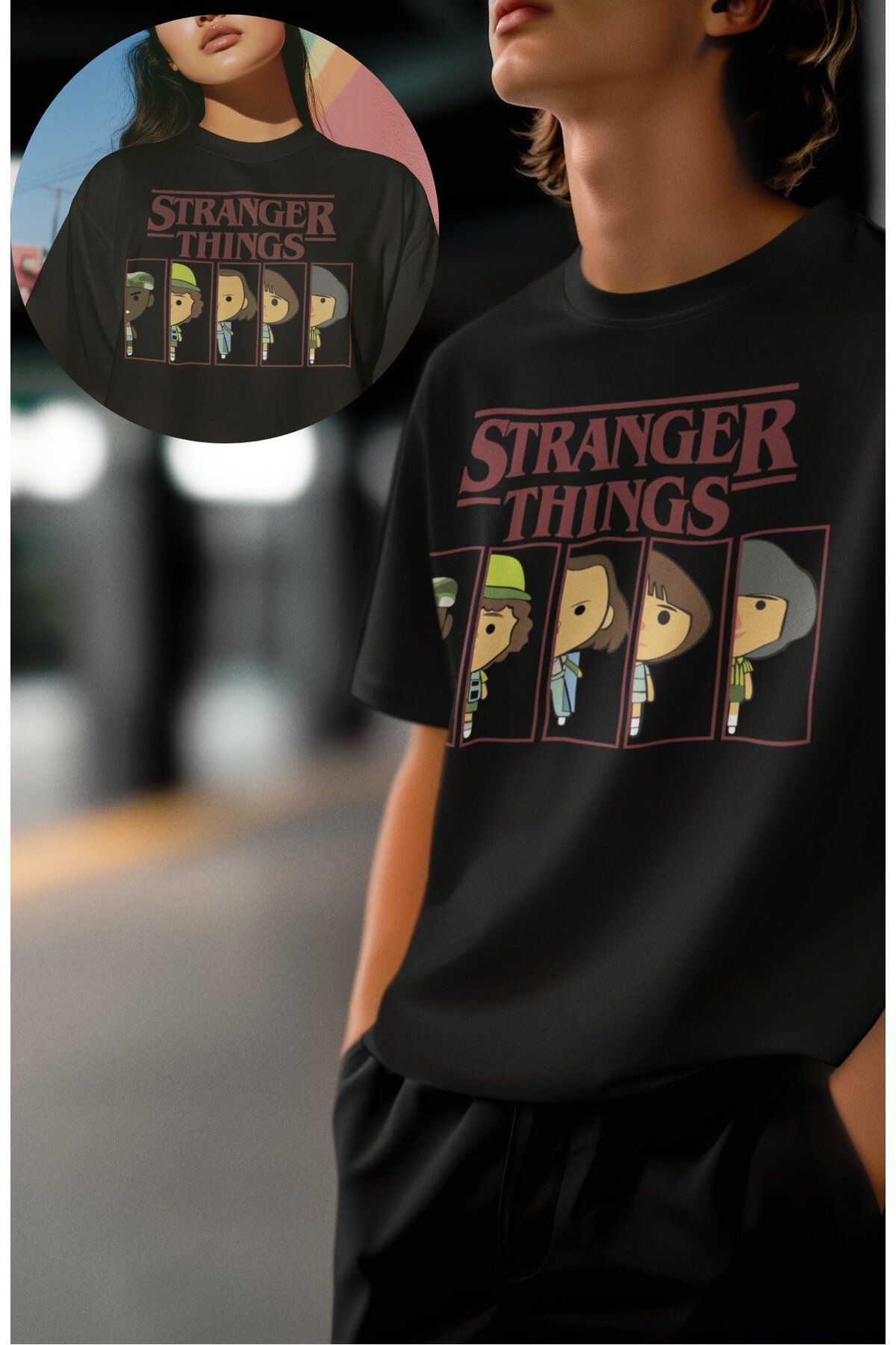 Fuddy Moda Unisex Stranger Things Yazılı Tişört, Oversize Dizi Temalı T-shirt