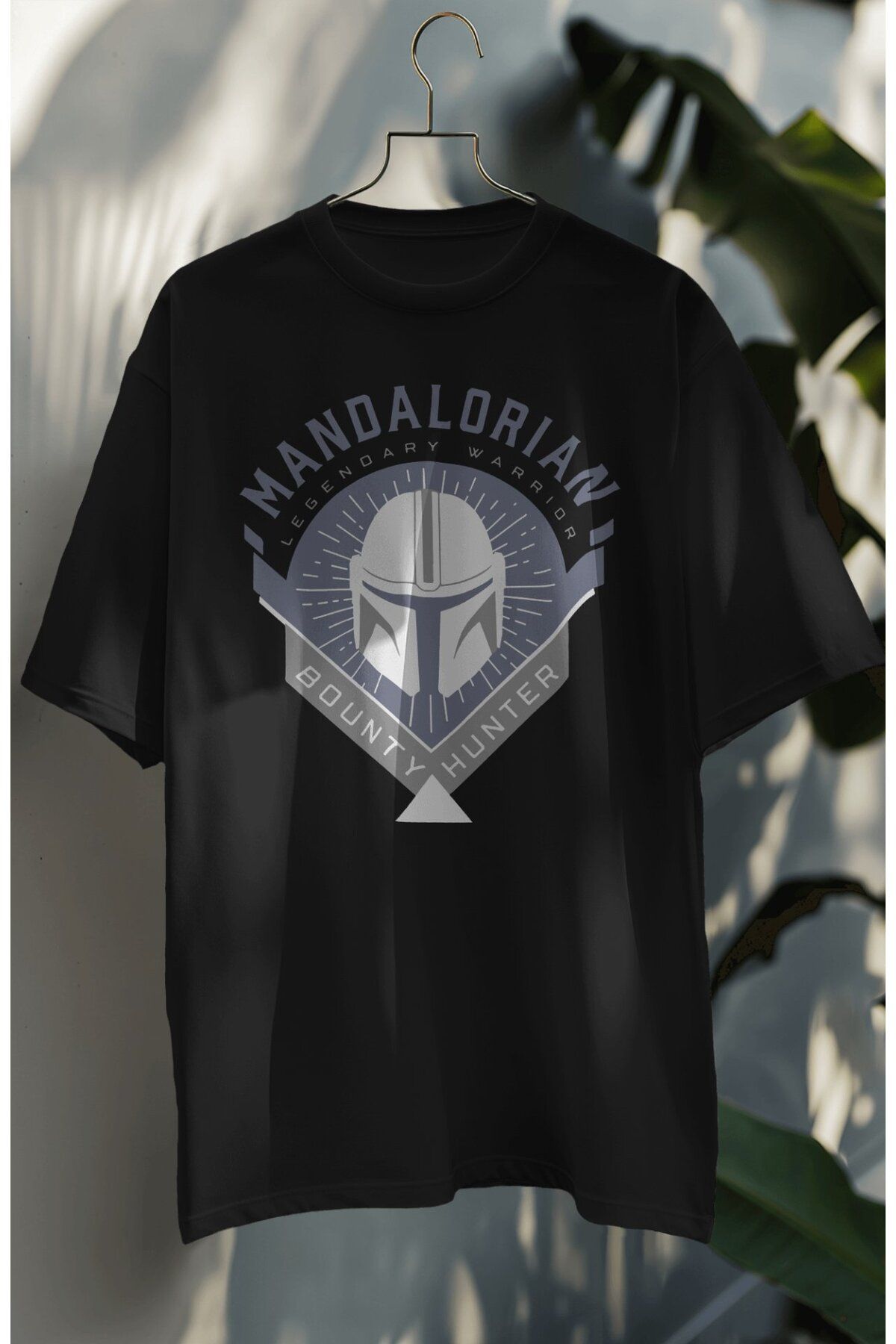 Fuddy Moda Unisex Mandalorian Bounty Hunter Yazılı Tişört, Oversize Star Wars Baskılı T-shirt