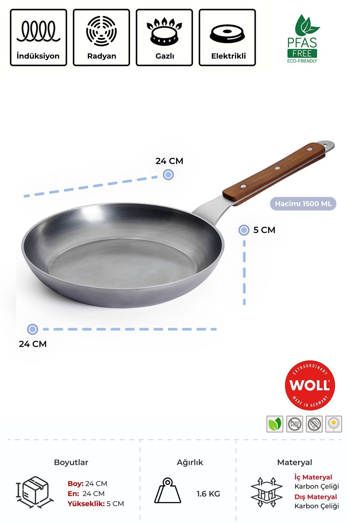 Woll Carbon Steel Kızartma Tavası 24 Cm