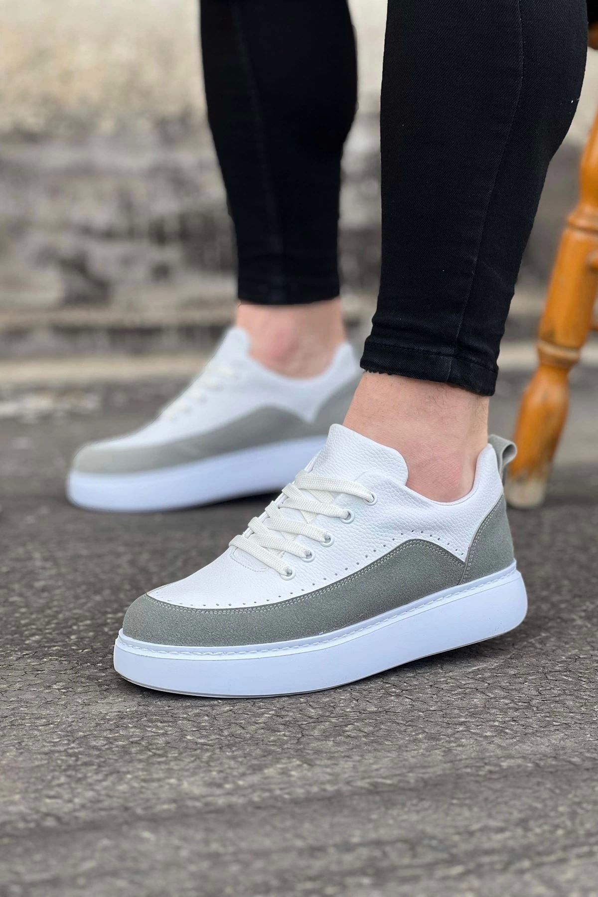 HACESHOP WG162 Beyaz Gri Ortopedik Taban Erkek Casual Ayakkabı