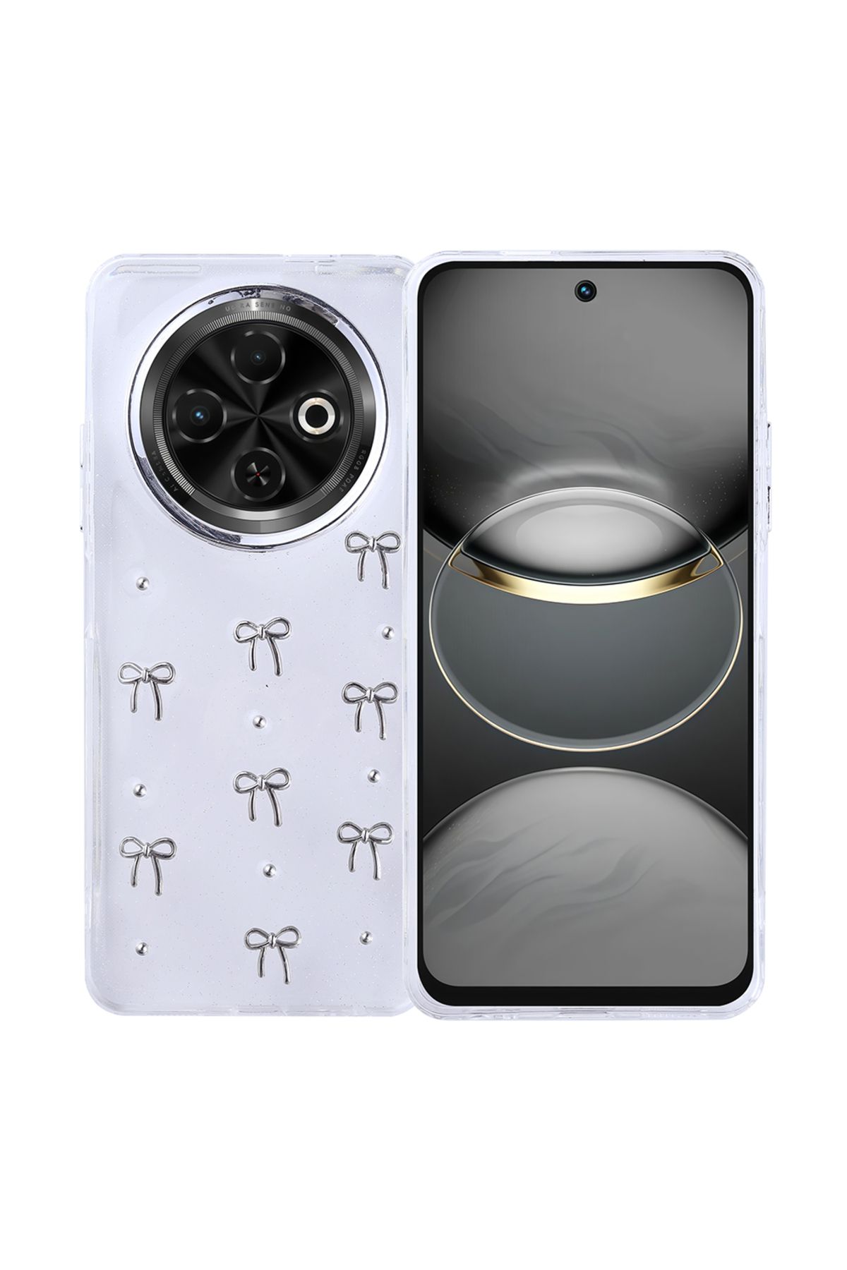 HTstore Tecno Spark 30C Kılıf Airbag Tasarımlı Simli Şeffaf Zore Kutup Kapak