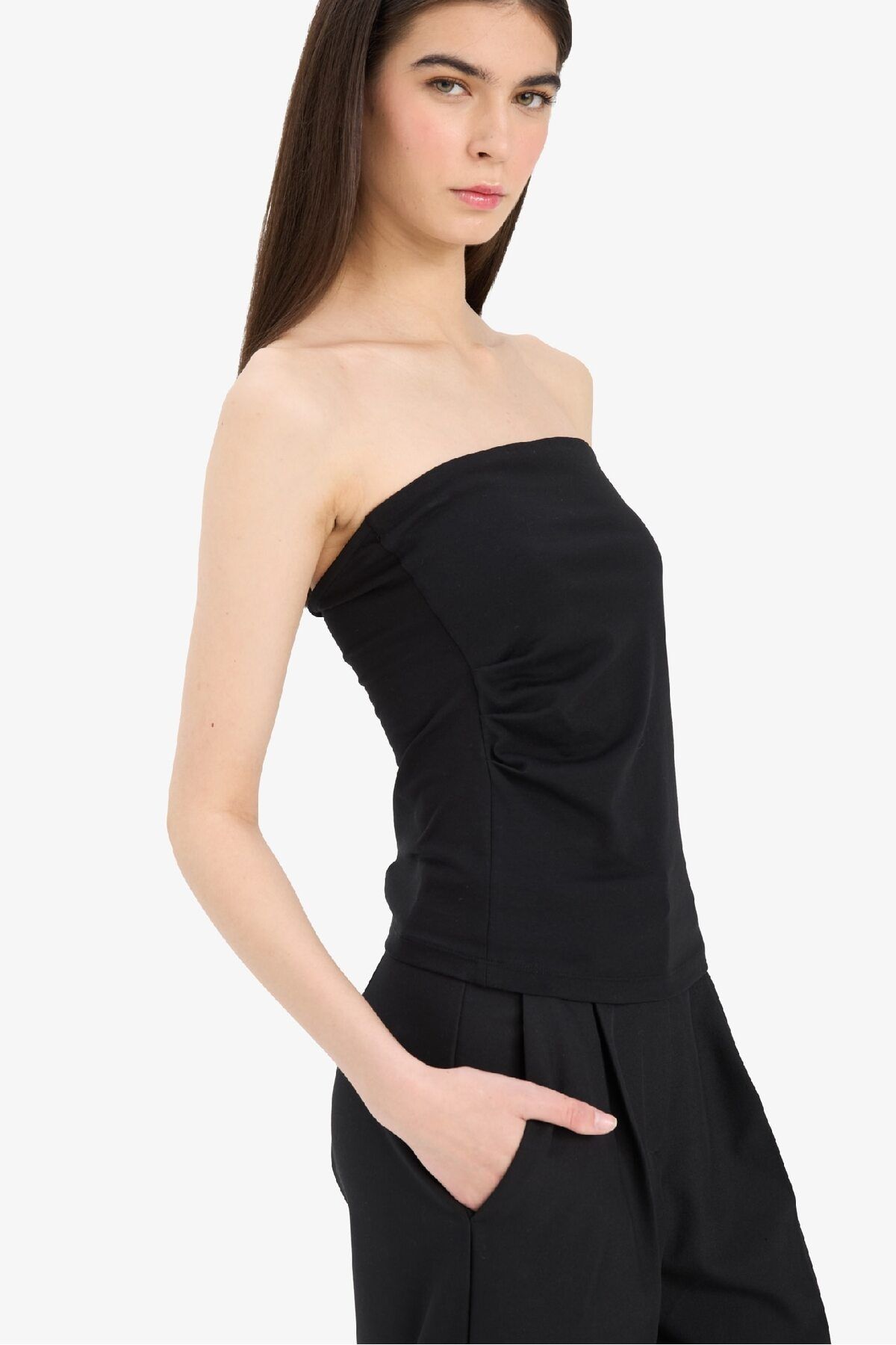 DeFacto Slim Fit Dar Kesim Straplez Beyaz Bluz F4425AX25SM