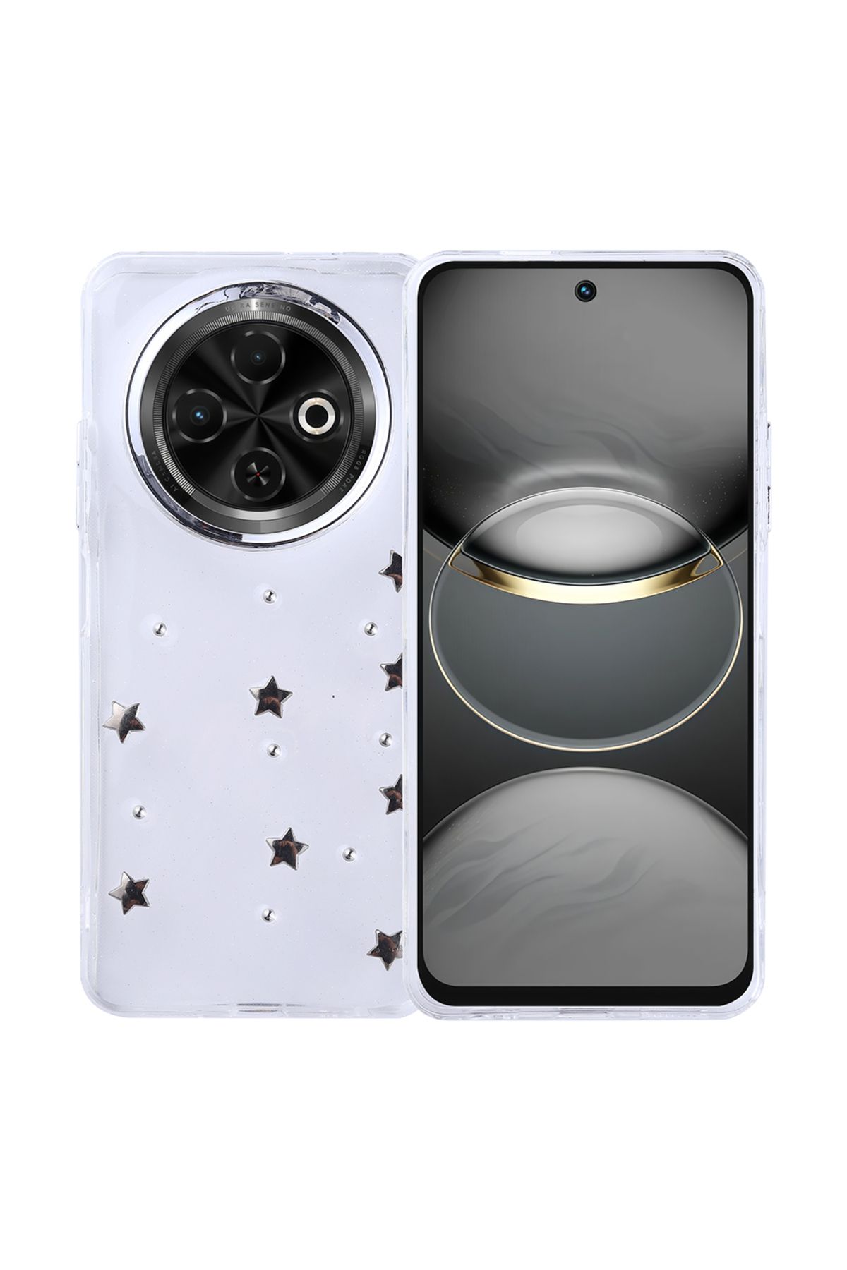 HTstore Tecno Spark 30C Kılıf Airbag Tasarımlı Simli Şeffaf Zore Kutup Kapak-Yıldız