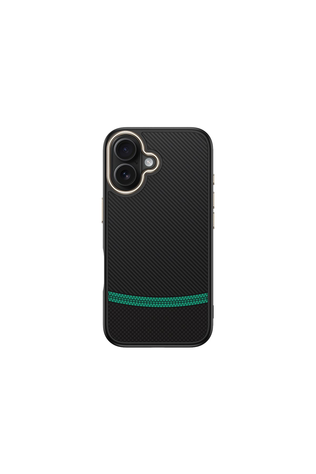 HTstore iPhone Uyumlu 16 Kılıf M-safe Şarj Özellikli Karbon Fiber Görünümlü Zore Antina Kapak-Siyah-yeşil
