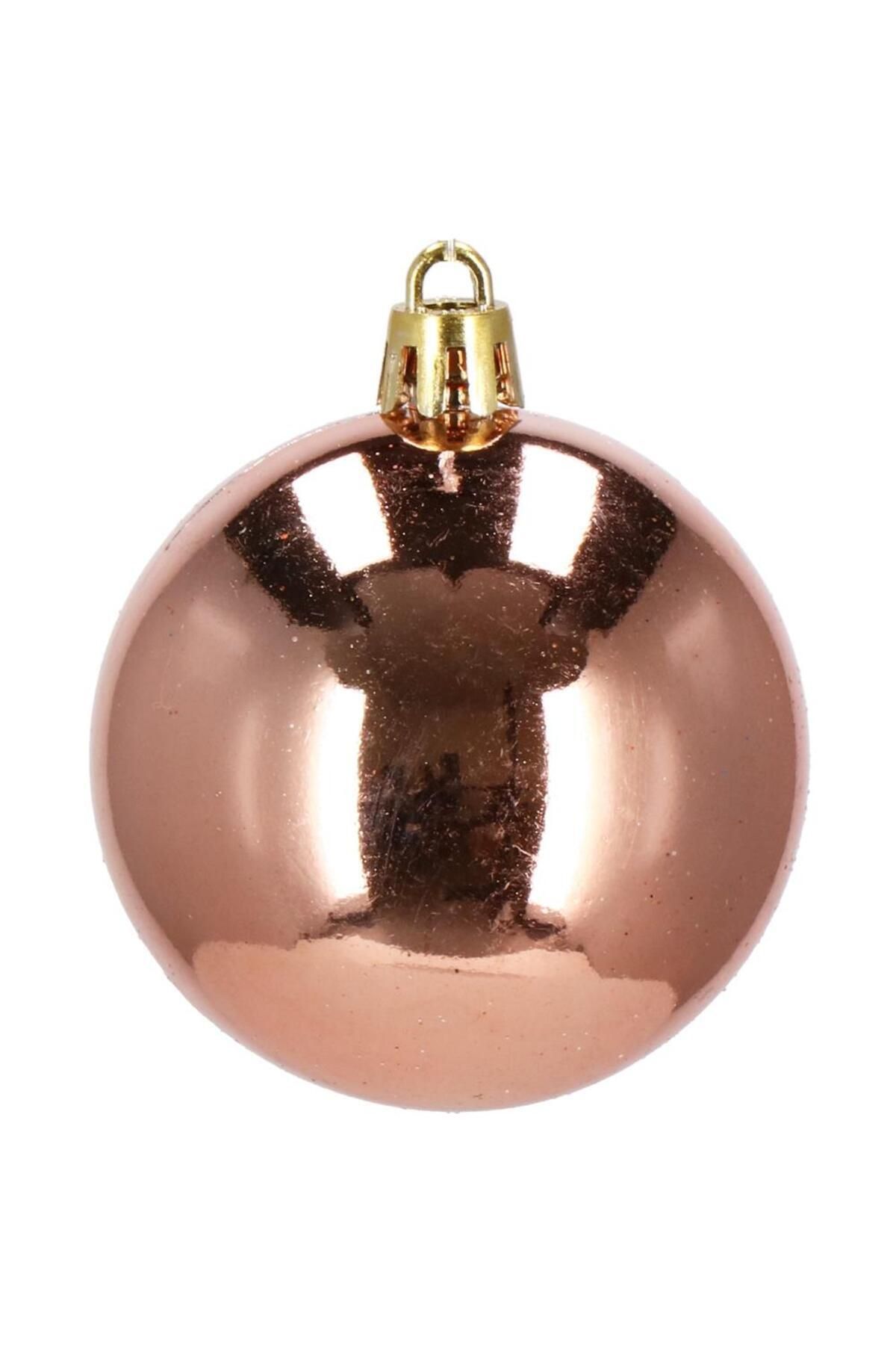 Springos-Set of 12 Christmas baubles, 6 cm, with string, matte, glitter, shiny, rose gold 8