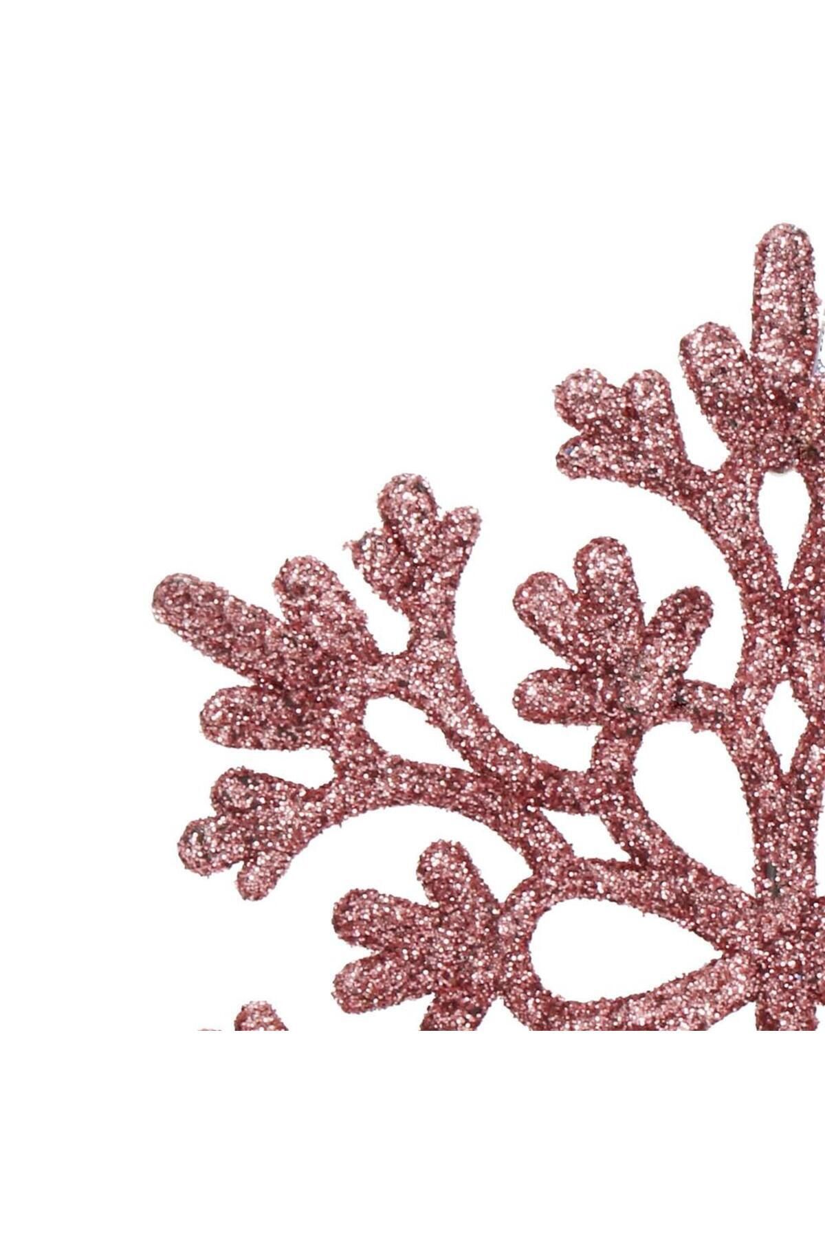 Springos-Set of 12 Snowflake Christmas Tree Decorations, 10 Cm, With String, Pink 5