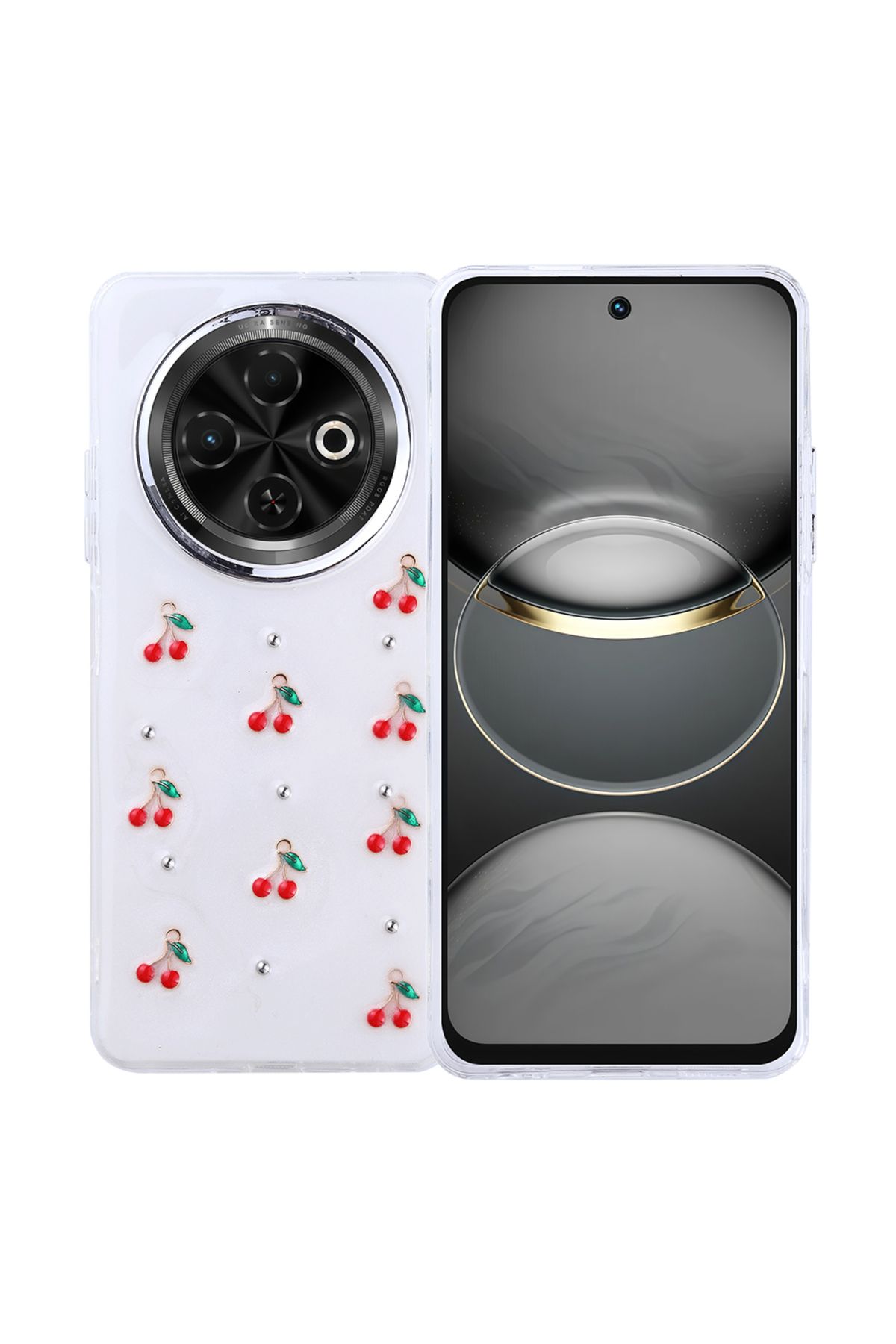 HTstore Tecno Spark 30C Kılıf Airbag Tasarımlı Simli Şeffaf Zore Kutup Kapak-Kiraz
