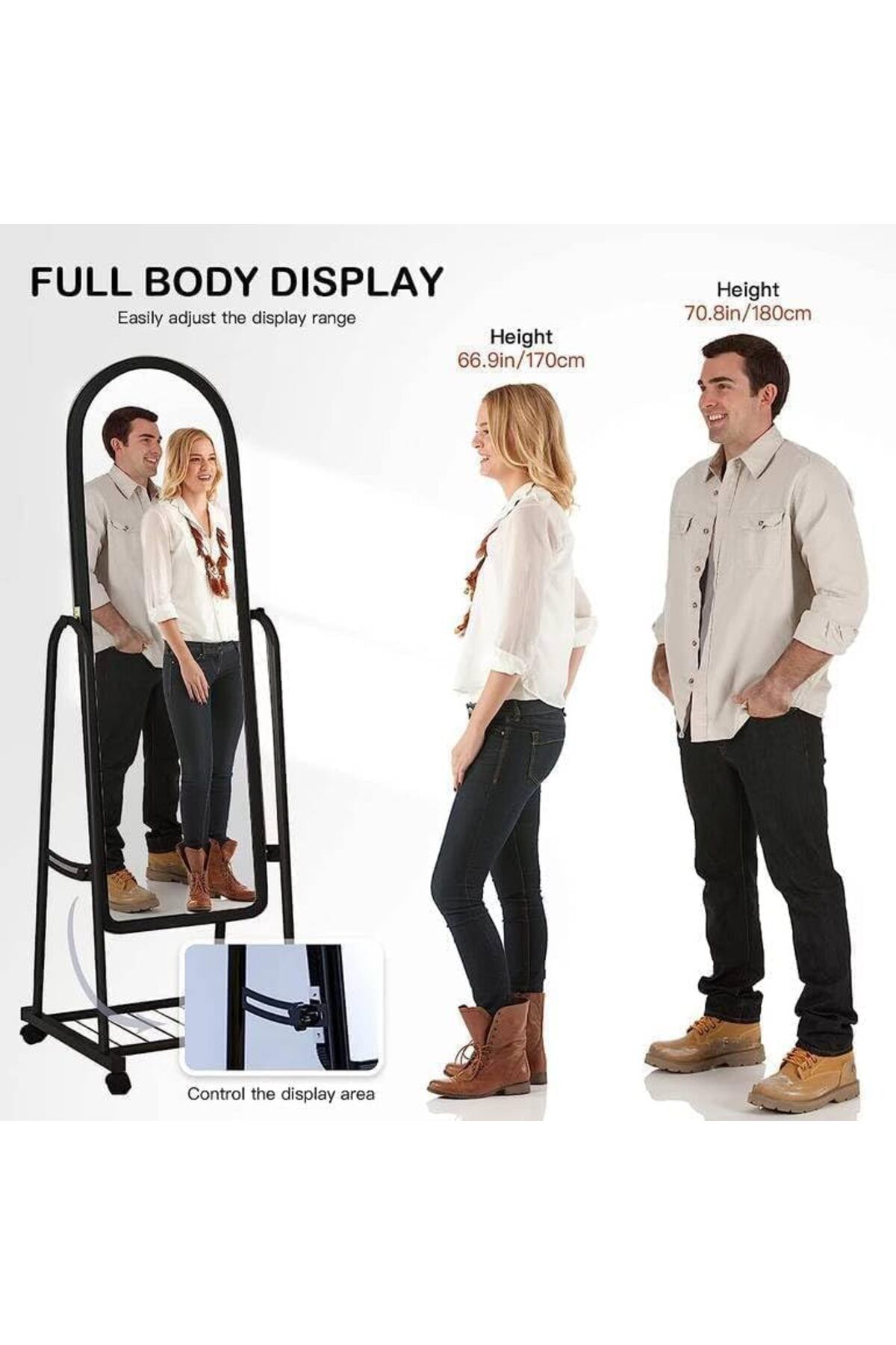 Generic-Nzone Full Length Mirror on Wheels with Underneath Storage,Floor Mirror,Floor-Standing Make Up Vani 4