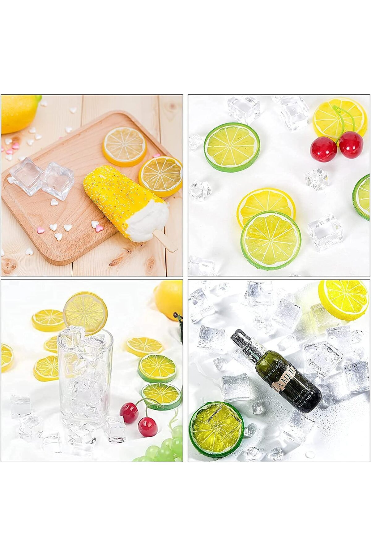 Generic-KASTWAVE Transparent Fake Ice Cube Lemon Slice Set-50 Pieces Of Transparent Fake Ice + 10 Pieces Of 3
