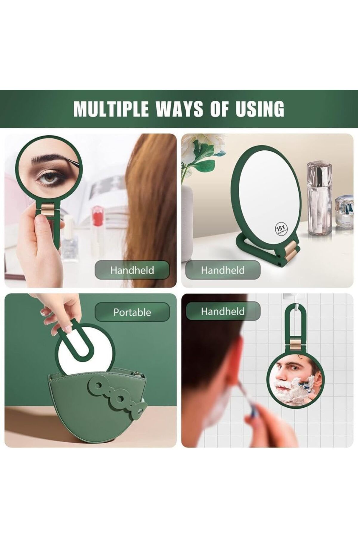 Generic-مرآة مكياج Bluejw مزدوجة الجوانب، مرآة يدوية مكبرة 15x بمقبض قابل للطي 360 درجة، يدوية 5