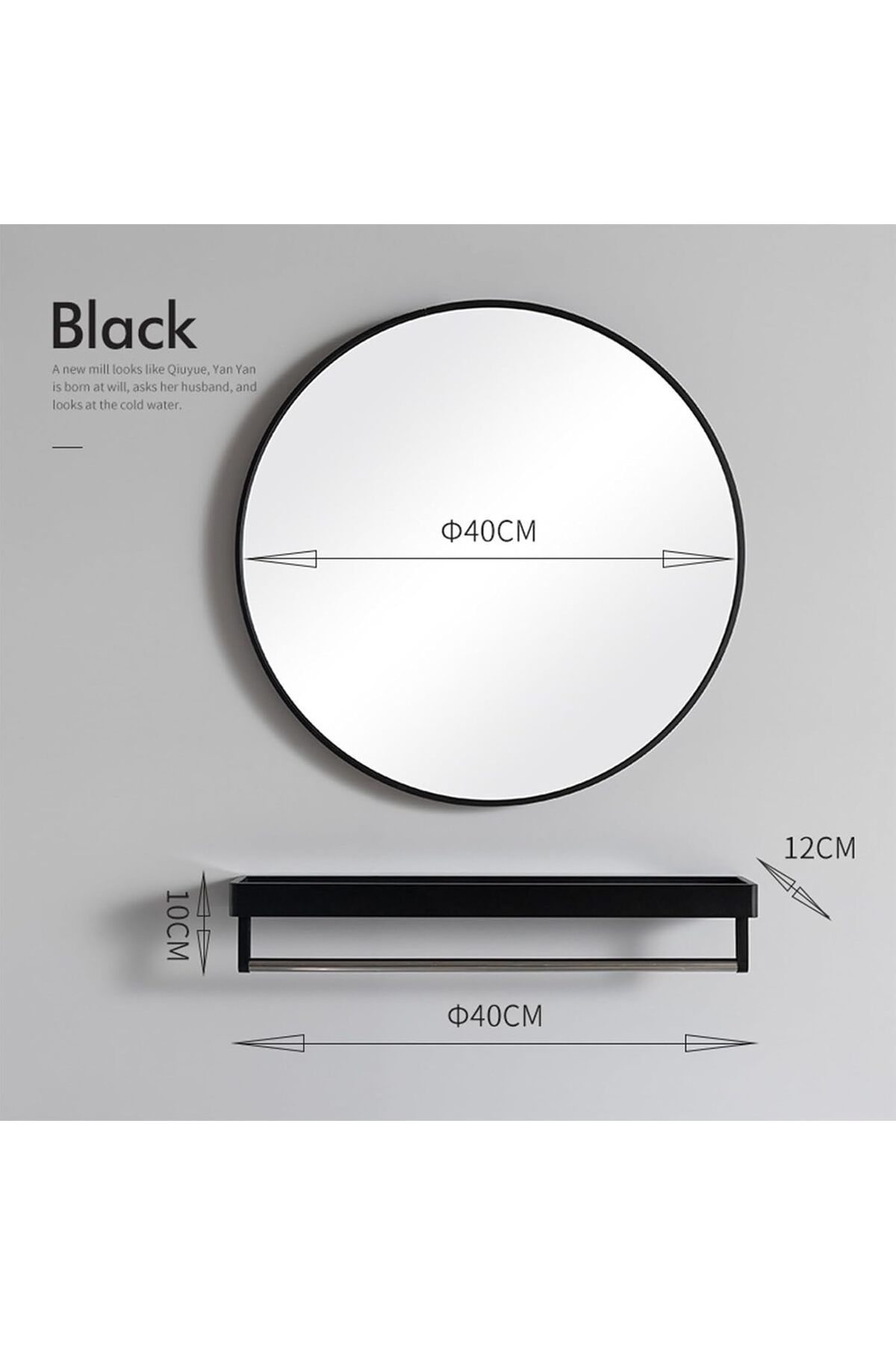 Generic-EOGILY Round Mirror with Floating Shelf, Black Metal Frame Wall Mounted Circle Mirror, Wall Mirror 2