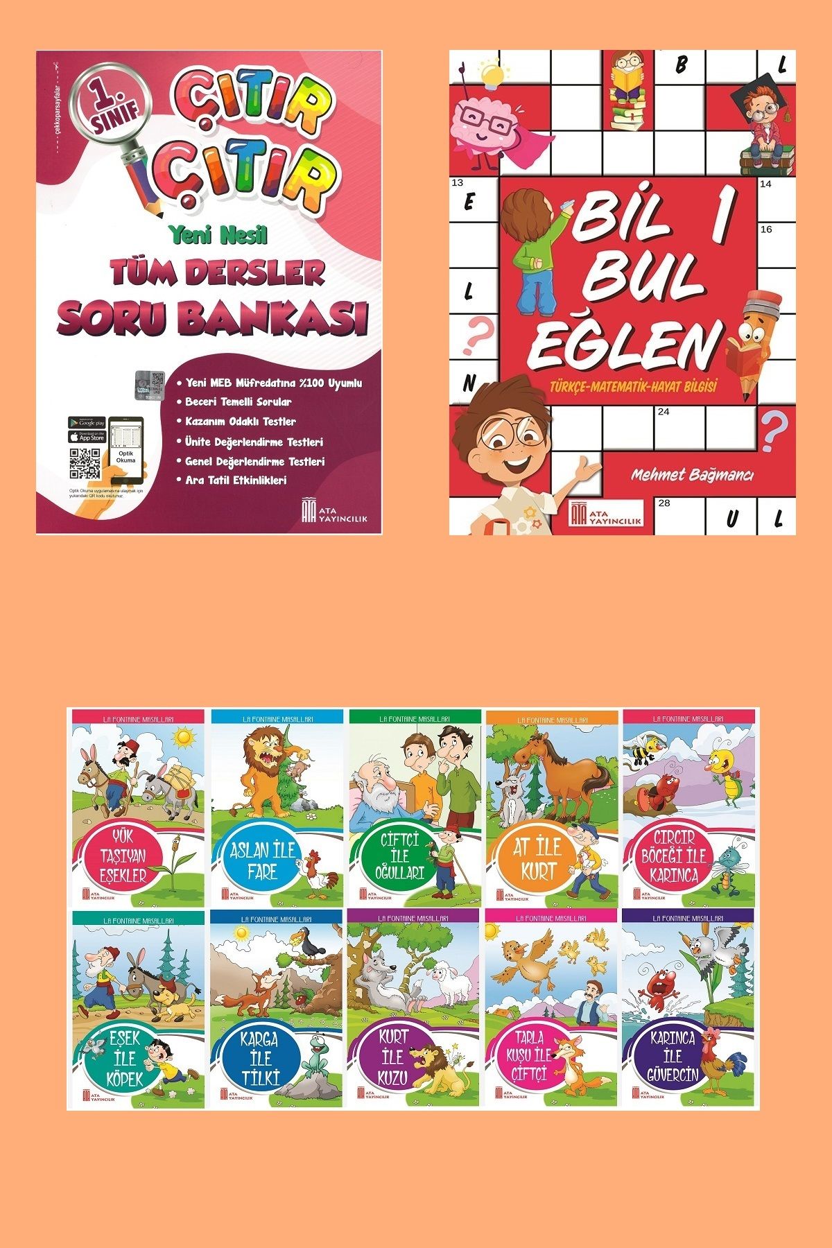 Ata Yayıncılık 1.Sınıf Eğlenceli Yaz Tatil Seti ( Soru Bankası+Bil Bul Eğlen+10 lu Hikaye)