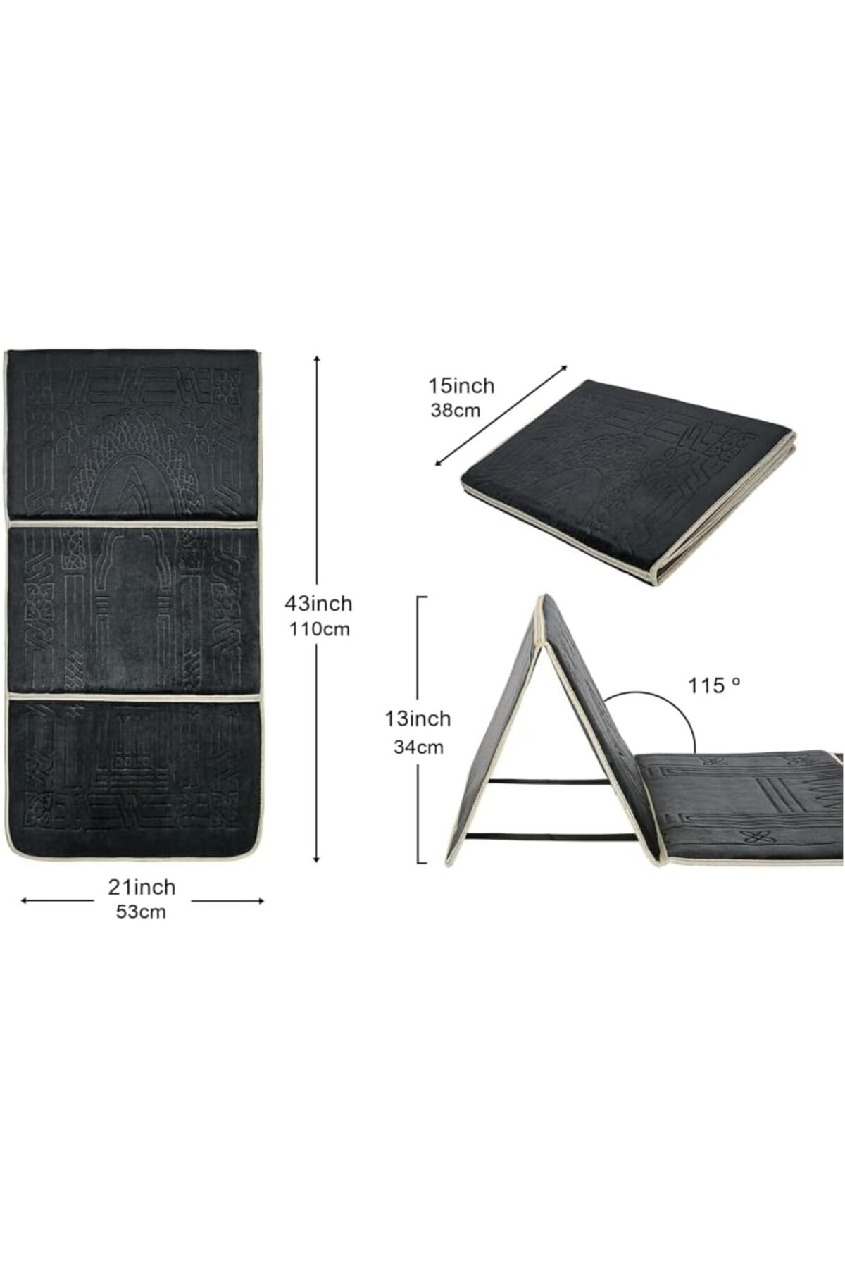 سجادة صلاة خميشة قابلة للطي مع دعم للظهر، كرسي أرضي محمول للتأمل، (أسود)
