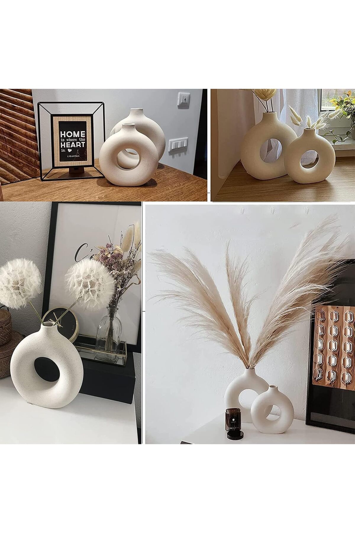 Generic-ARCHAEOPTERYX Set of 2 White Ceramic Vase, Round Matte Pampas Flower Vases Minimalist Nordic Boho In 9