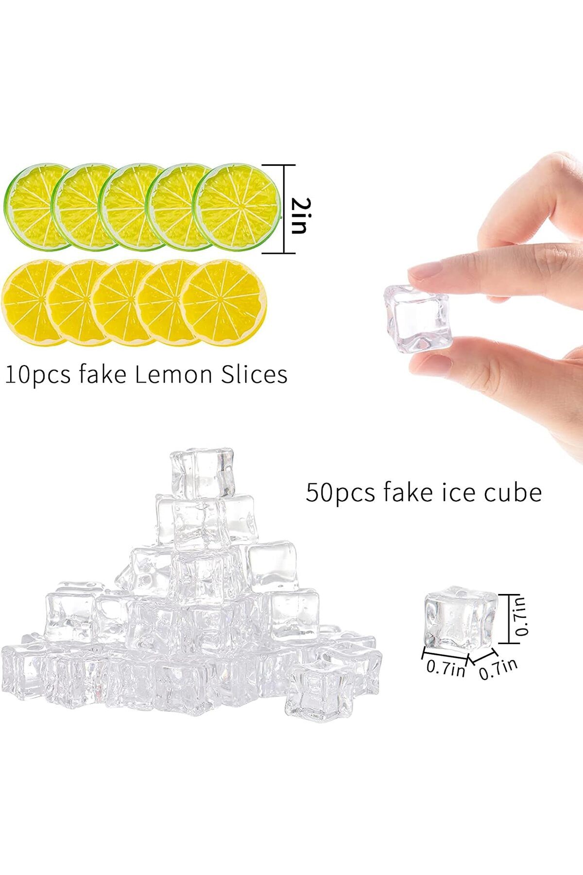 Generic-KASTWAVE Transparent Fake Ice Cube Lemon Slice Set-50 Pieces Of Transparent Fake Ice + 10 Pieces Of 2