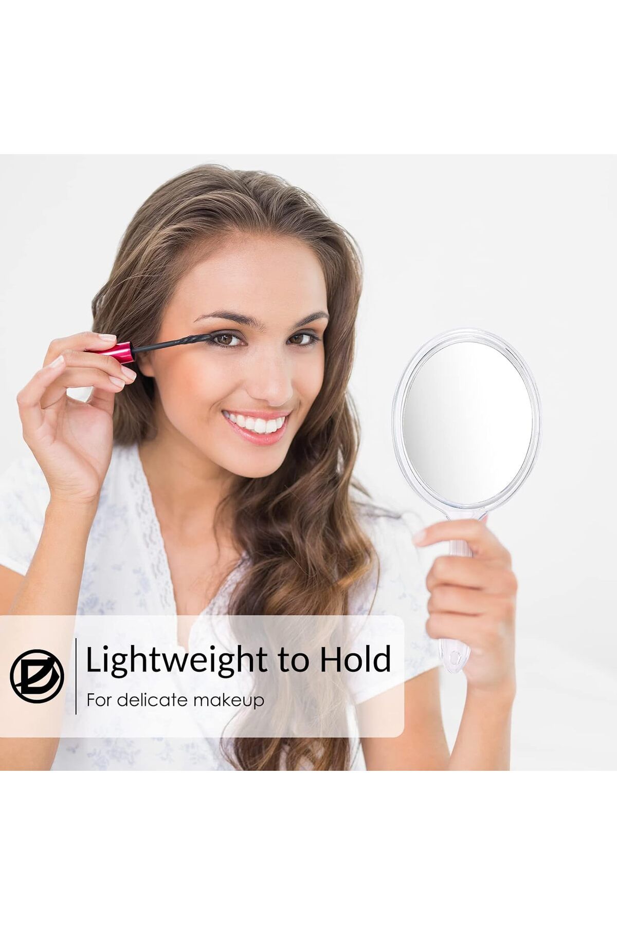 Generic-مرآة يدوية صغيرة بمقبض بعرض 3.9 بوصة × طول 8.3 بوصة، مرآة يدوية صغيرة مزدوجة الجوانب، مكبرة 1× 2× 4